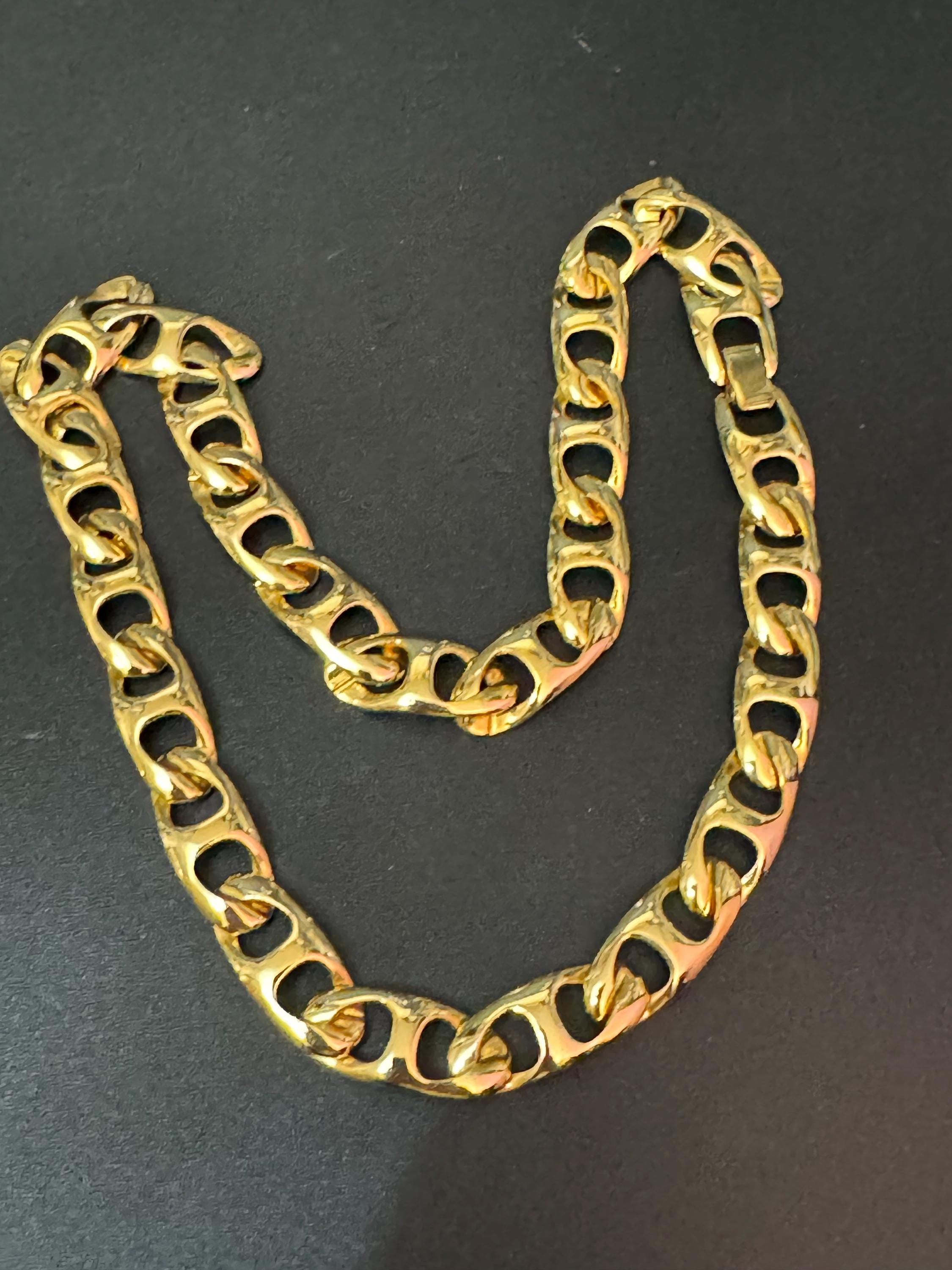 Retro 1980s 1990s ornate gold mariner chain link flat gold tone choker collar necklace