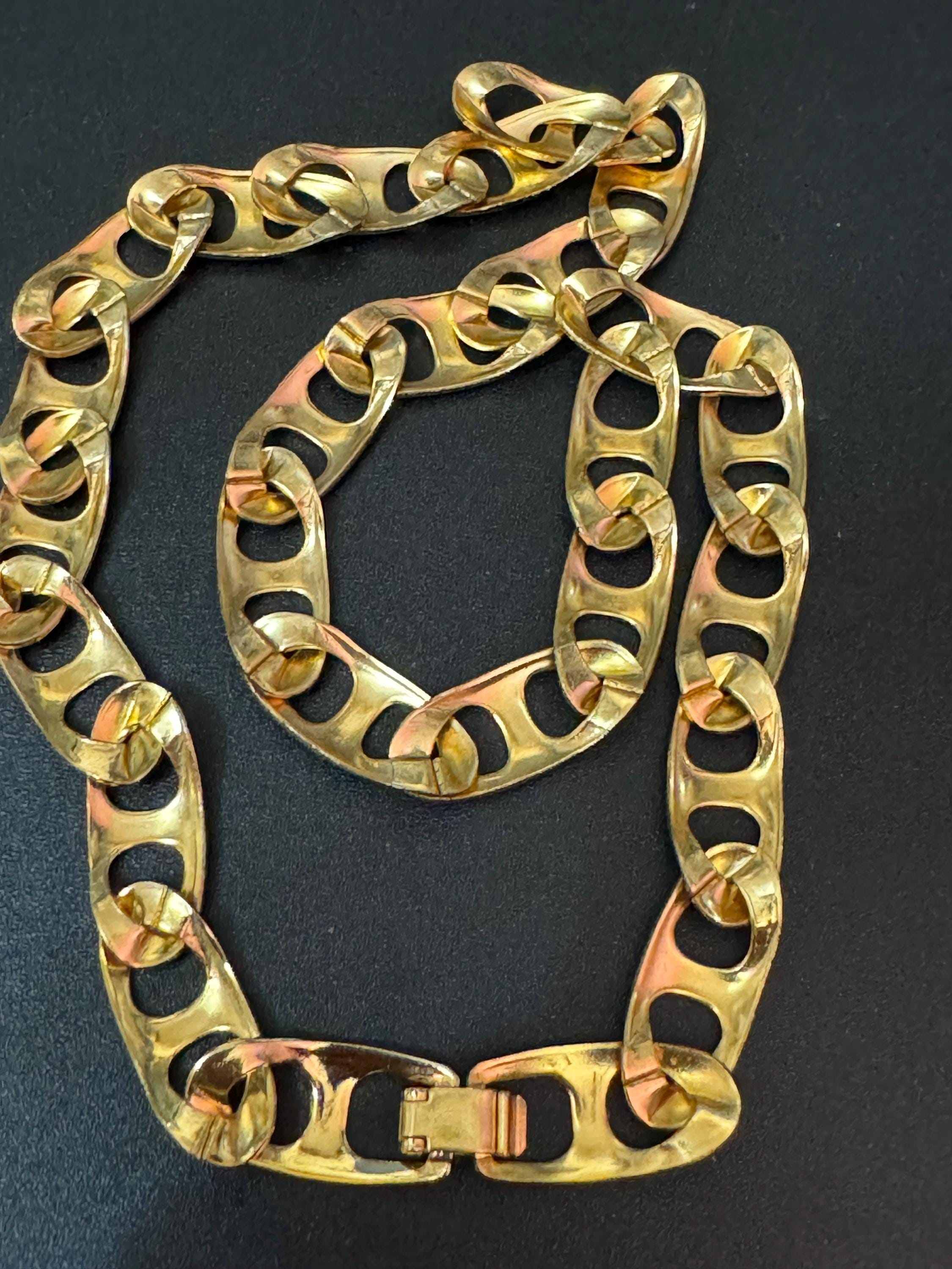 Retro 1980s 1990s ornate gold mariner chain link flat gold tone choker collar necklace