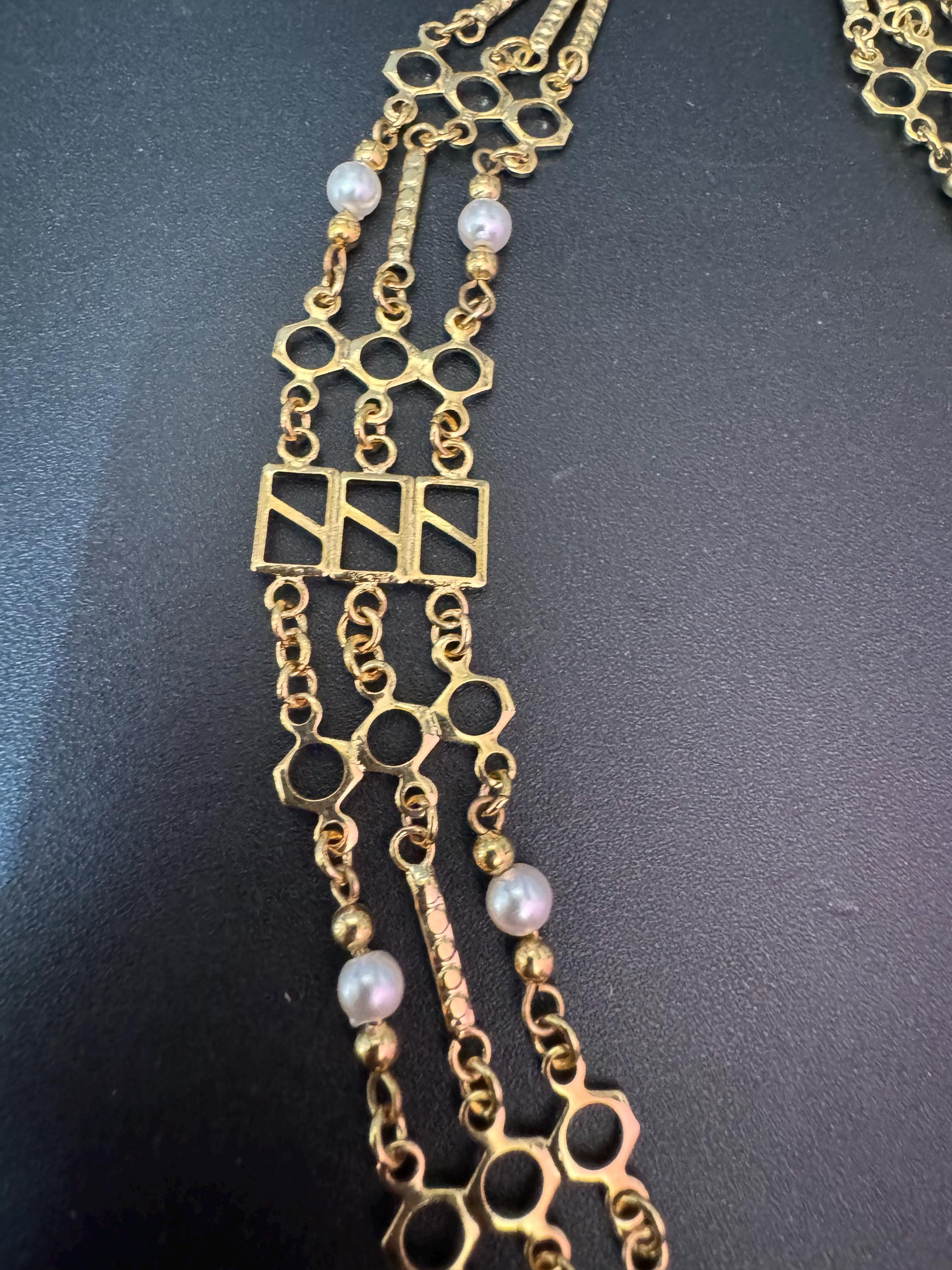 Vintage Wide dainty chain link openwork choker necklace with pearl detailing