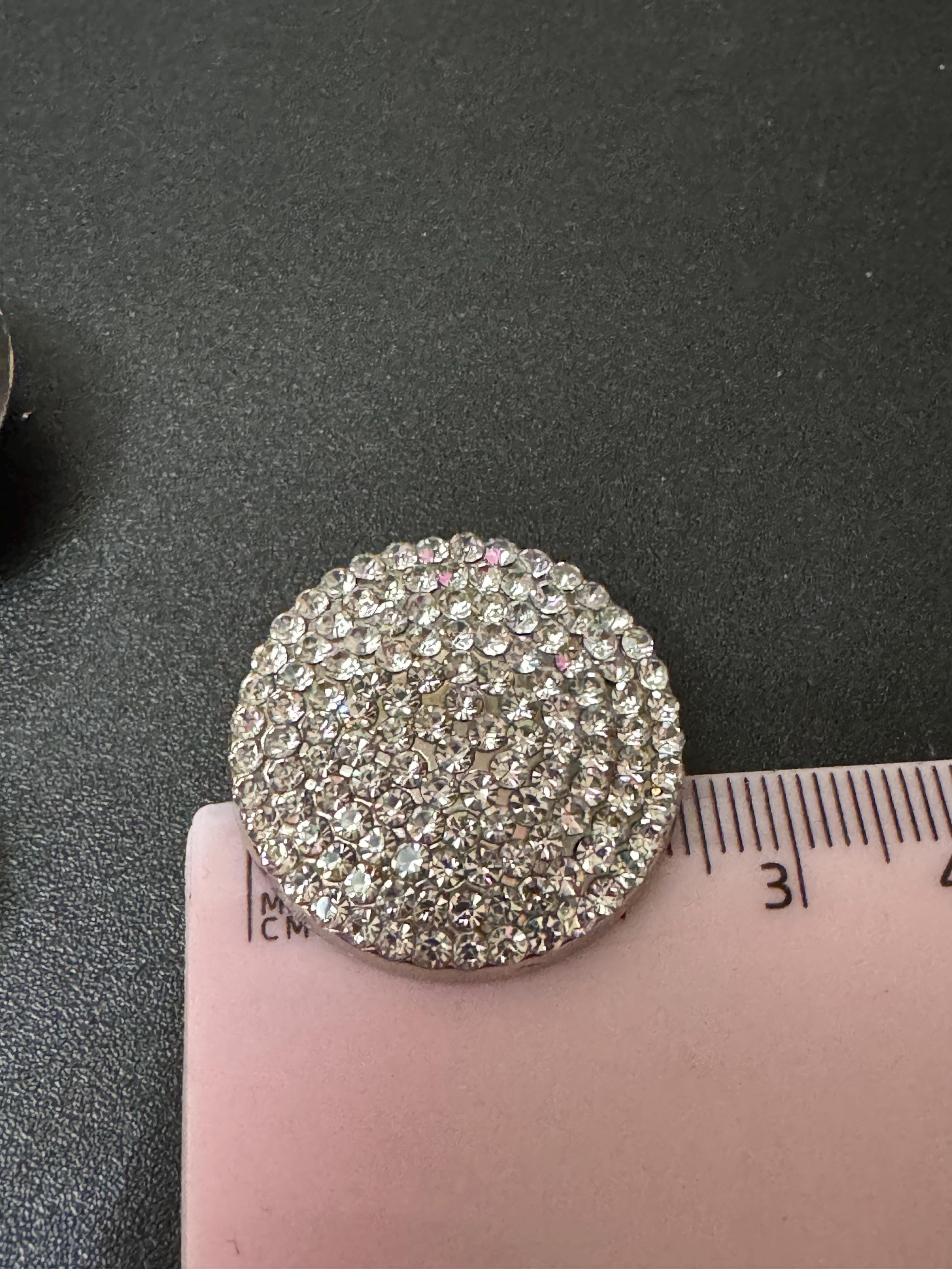 26mm Set of 5 round clear diamanté rhinestone low domed buttons silver tone