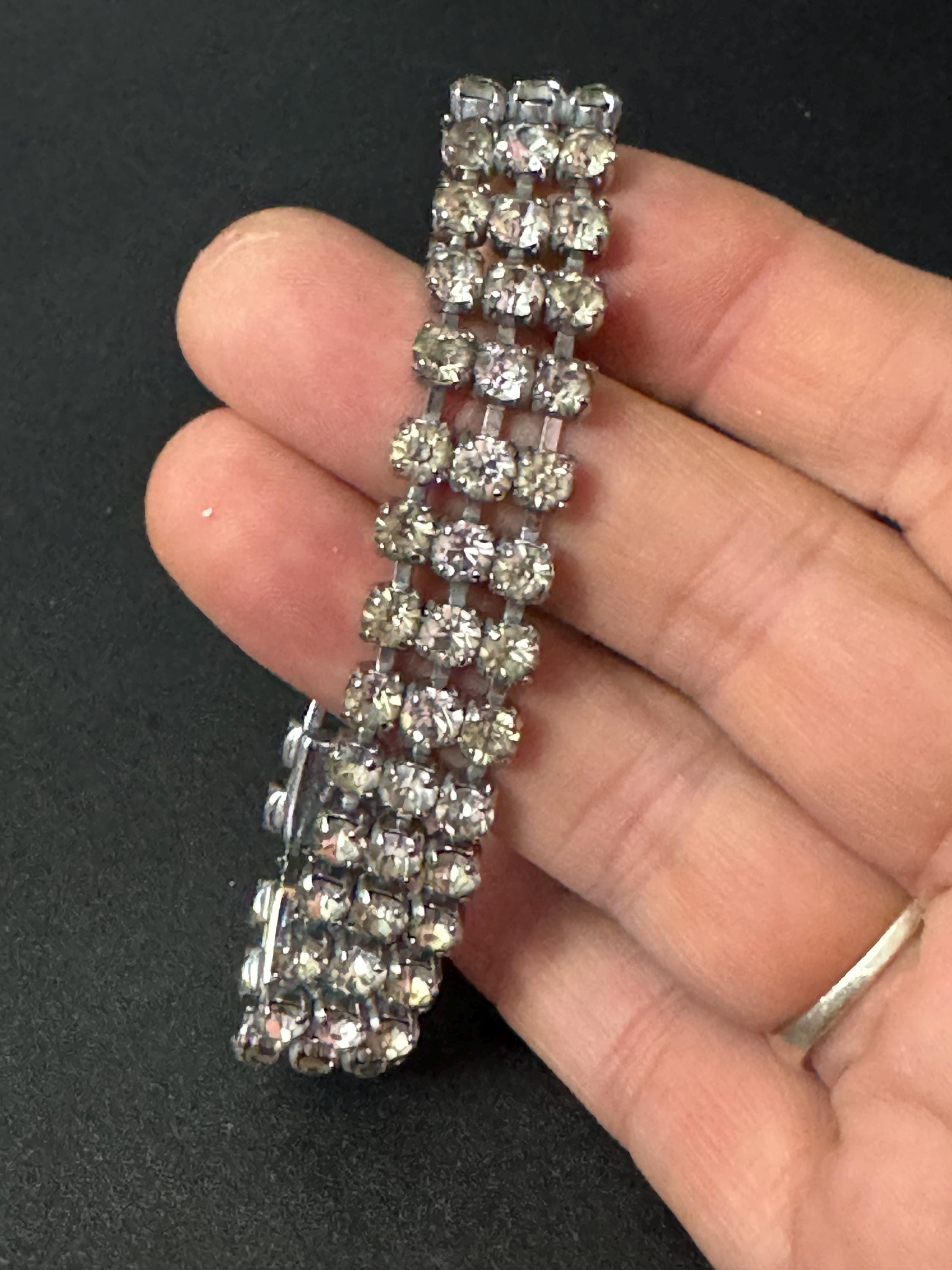 Vintage clear Diamanté silver tone rhinestone set cocktail Bracelet 18.5cm