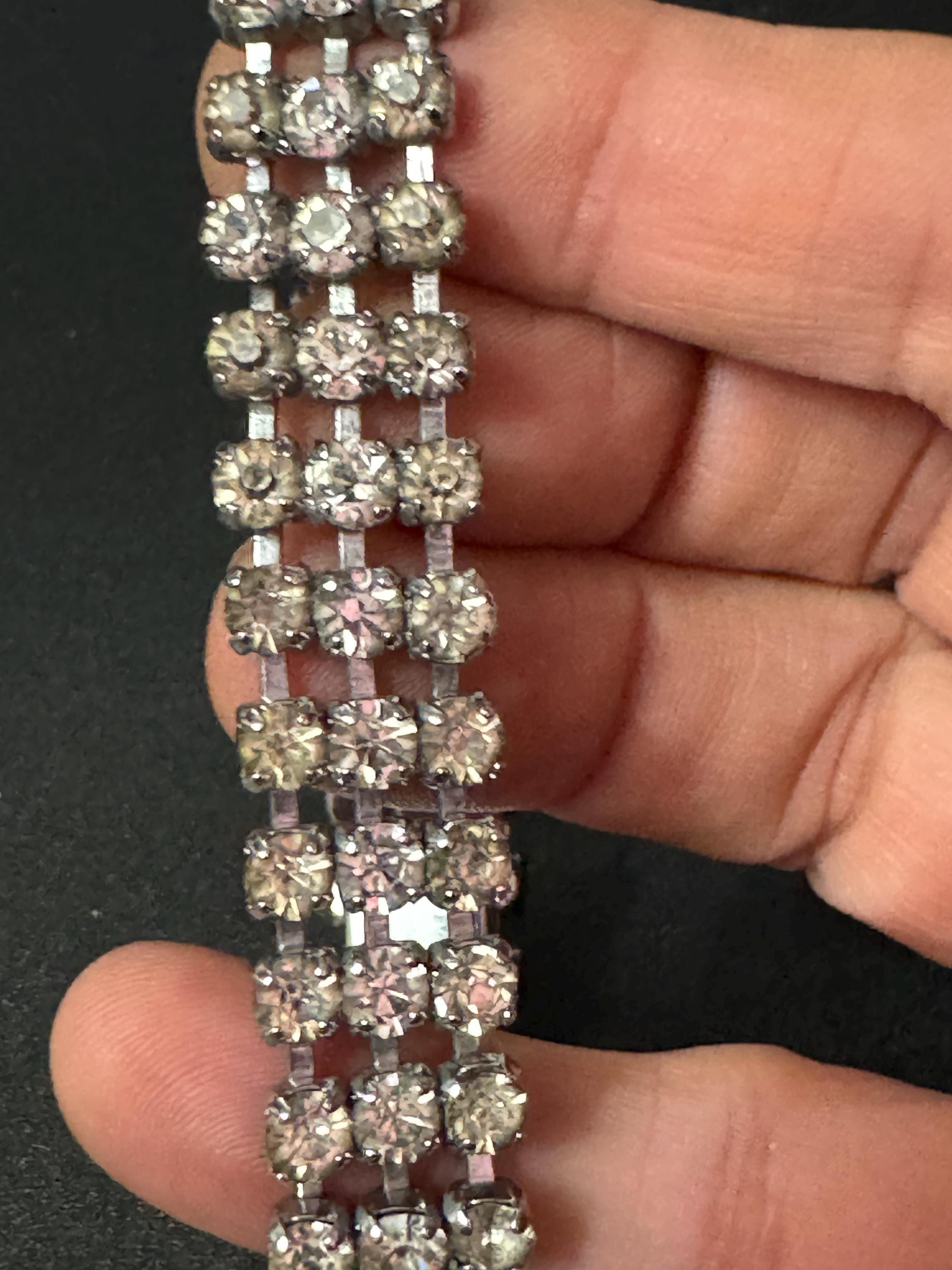 Vintage clear Diamanté silver tone rhinestone set cocktail Bracelet 18.5cm