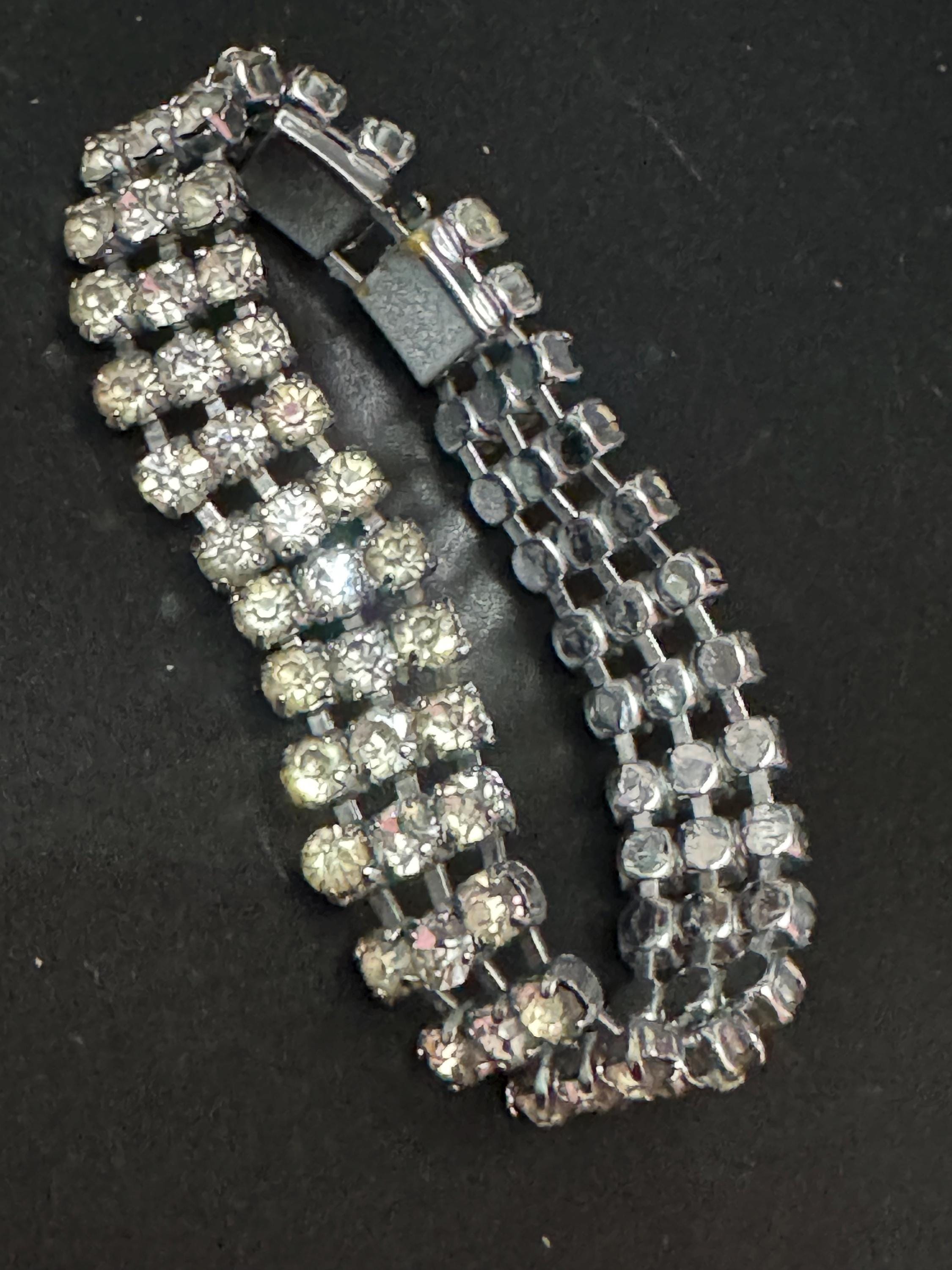 Vintage clear Diamanté silver tone rhinestone set cocktail Bracelet 18.5cm