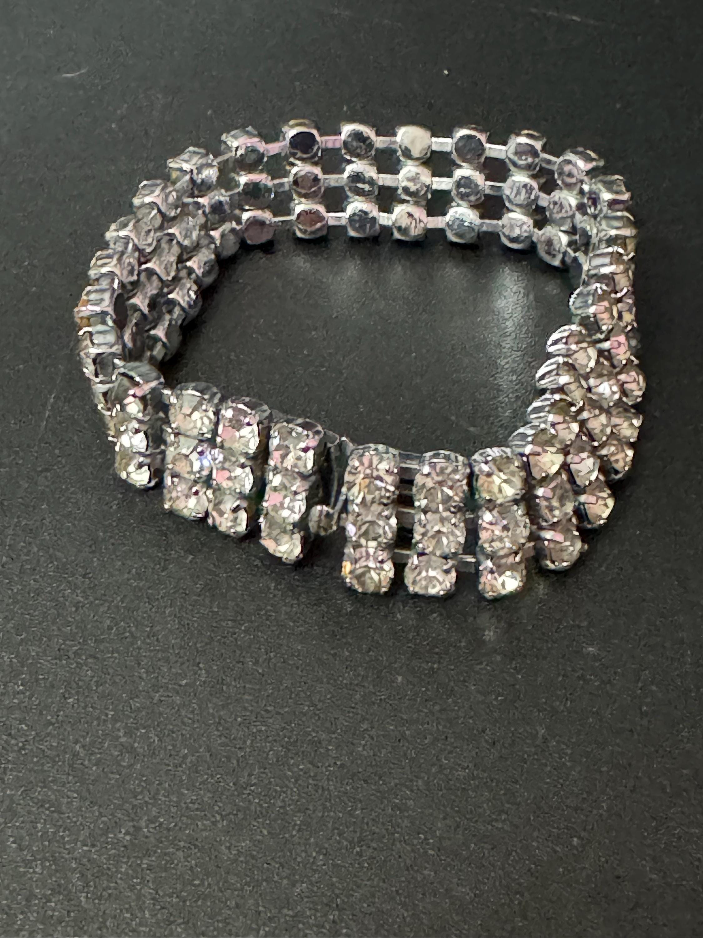 Vintage clear Diamanté silver tone rhinestone set cocktail Bracelet 18.5cm