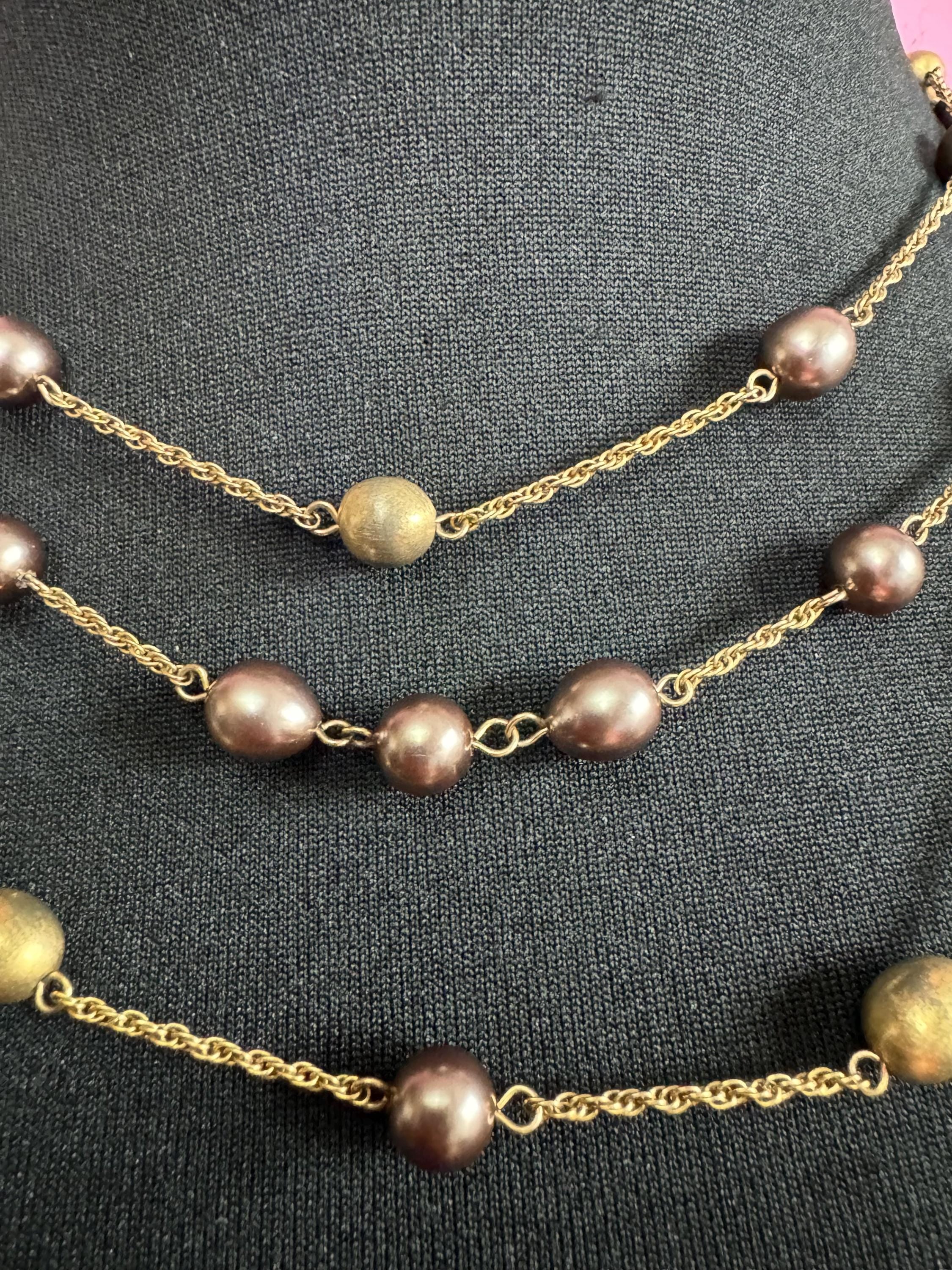 MONET Vintage gold tone rope chain large grey pearl beaded statement high end Multistrand necklace signed