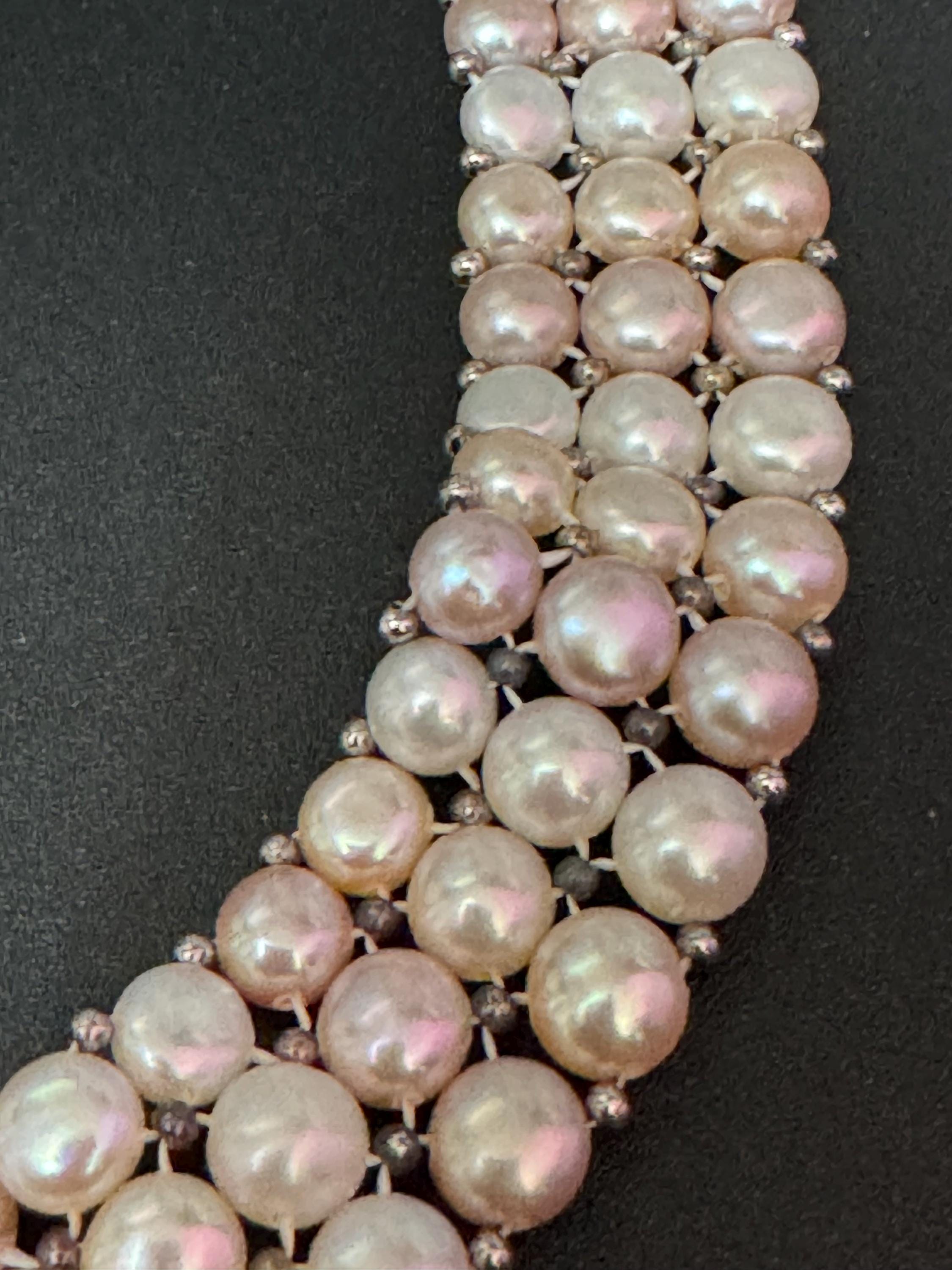 vintage soft pink cream 2cm wide freshwater pearl choker necklace with 925 sterling silver clasp 42cm