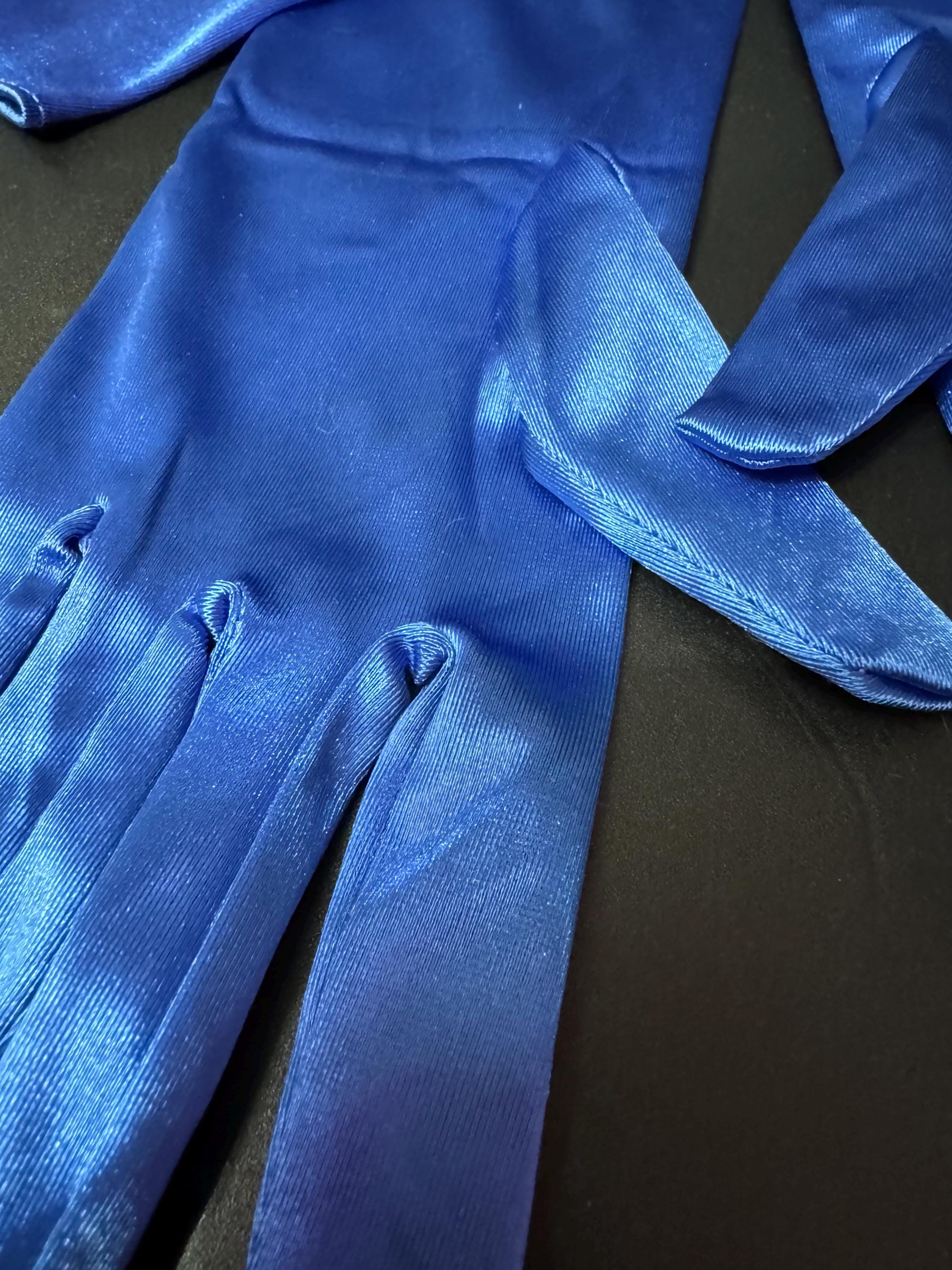 One size Retro electric blue metallic 52cm long opera length evening cocktail gloves