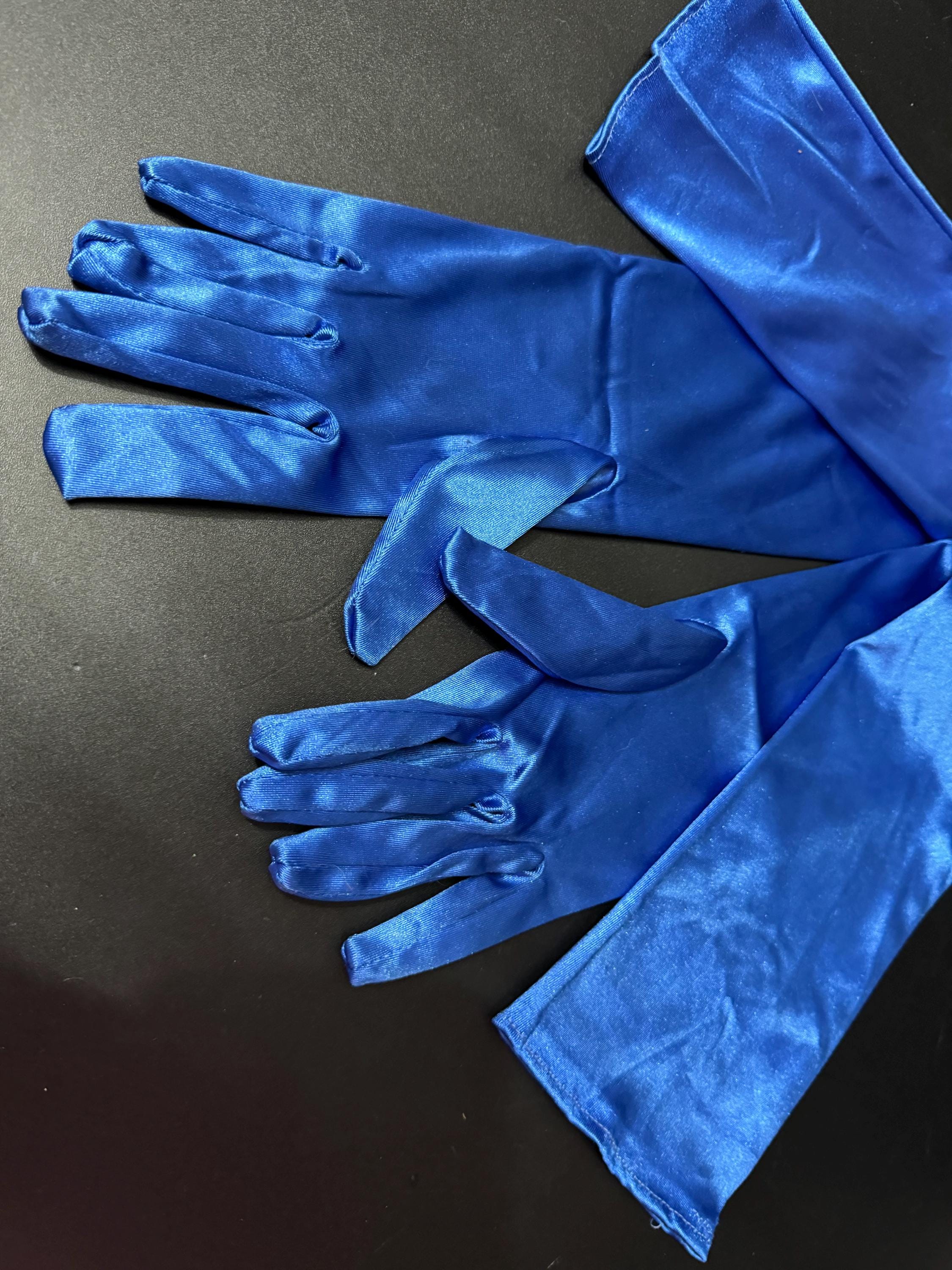 One size Retro electric blue metallic 52cm long opera length evening cocktail gloves