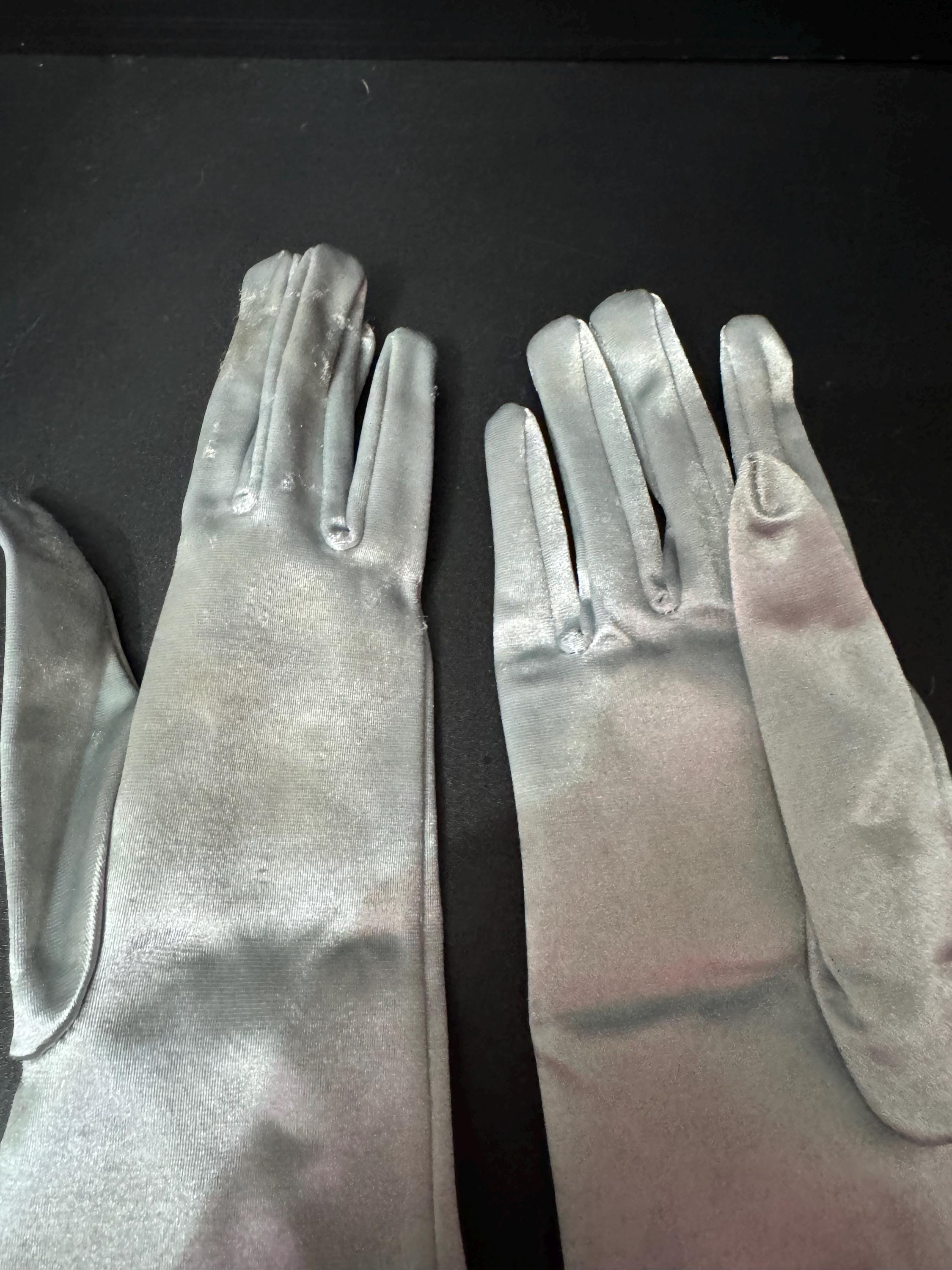 One Size 7 8 large steel metallic grey silver opera length evening cocktail gloves 44cm