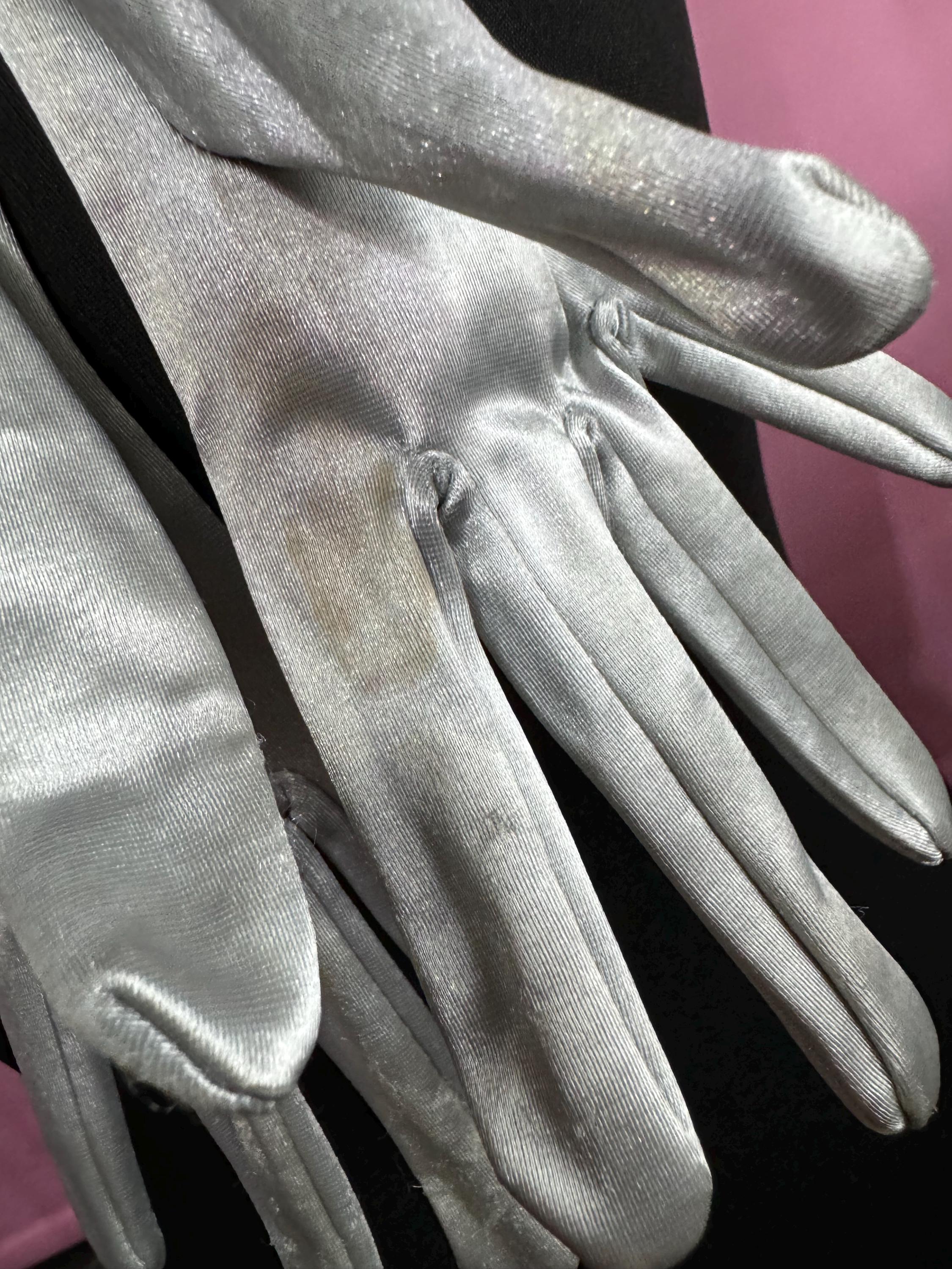 One Size 7 8 large steel metallic grey silver opera length evening cocktail gloves 44cm