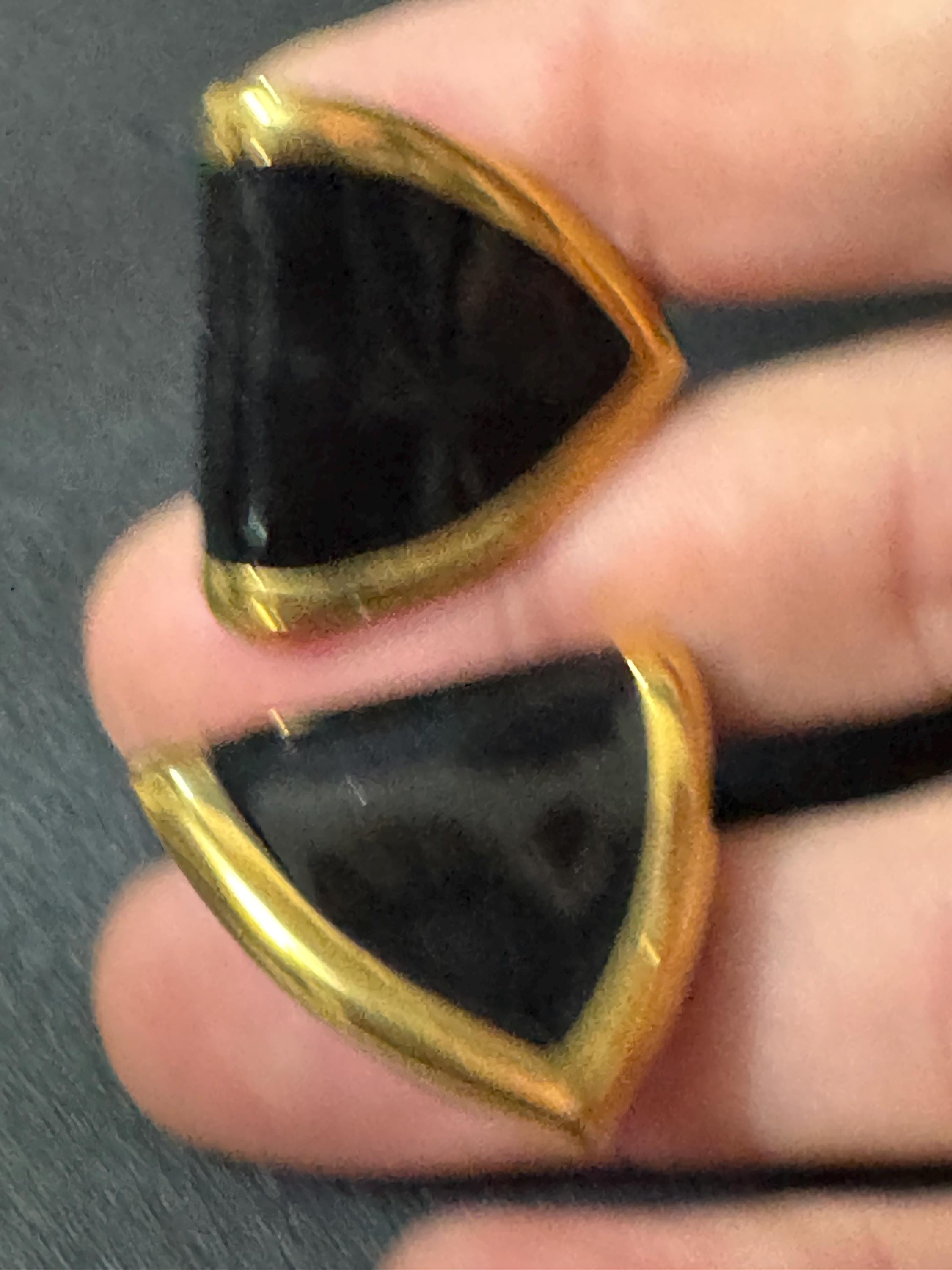 Black enamel pair stud earrings pierced Vintage Gold tone