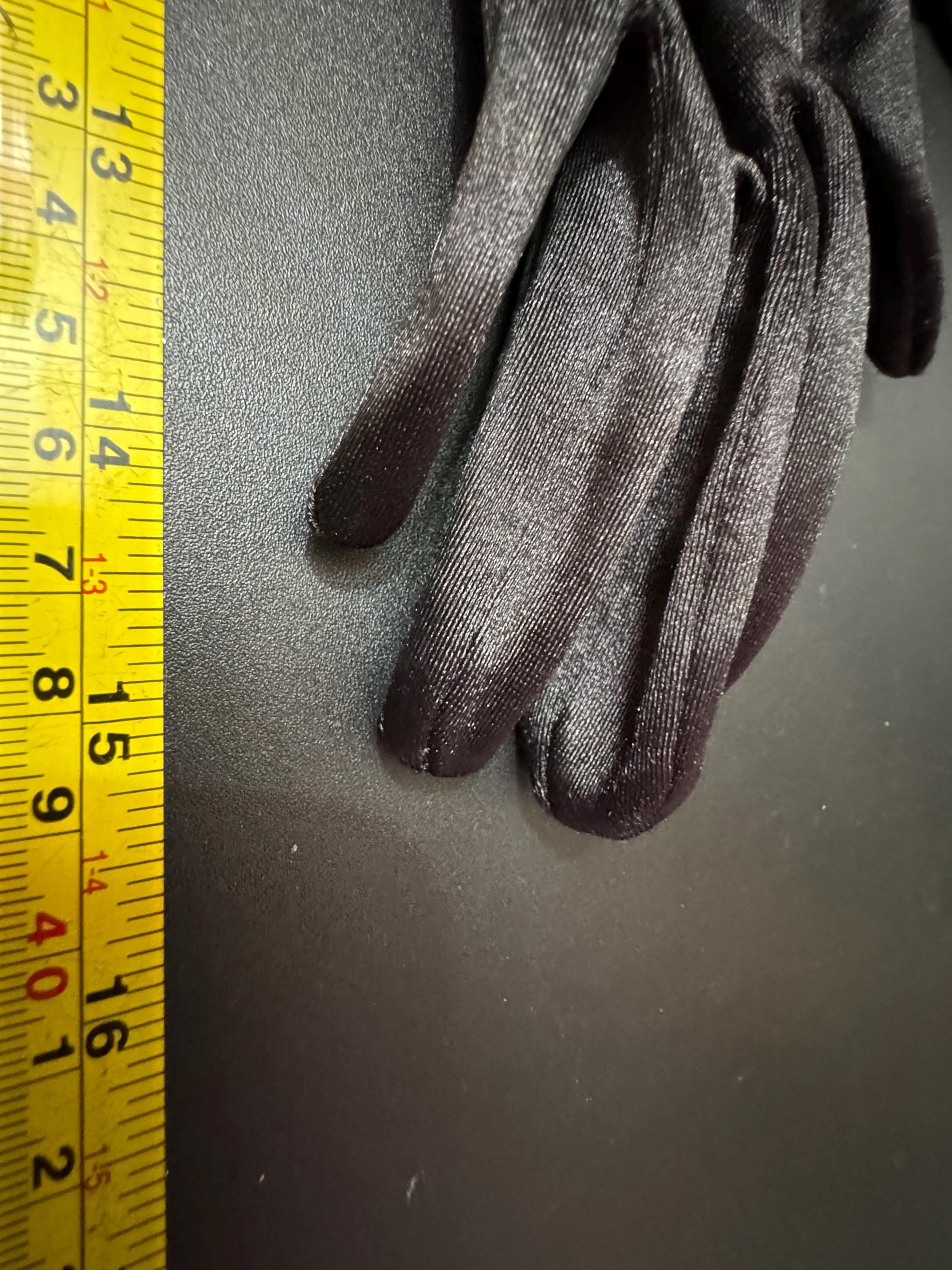 Size 7.5 M L RUCHED long black cocktail evening Gloves Vintage 39cm