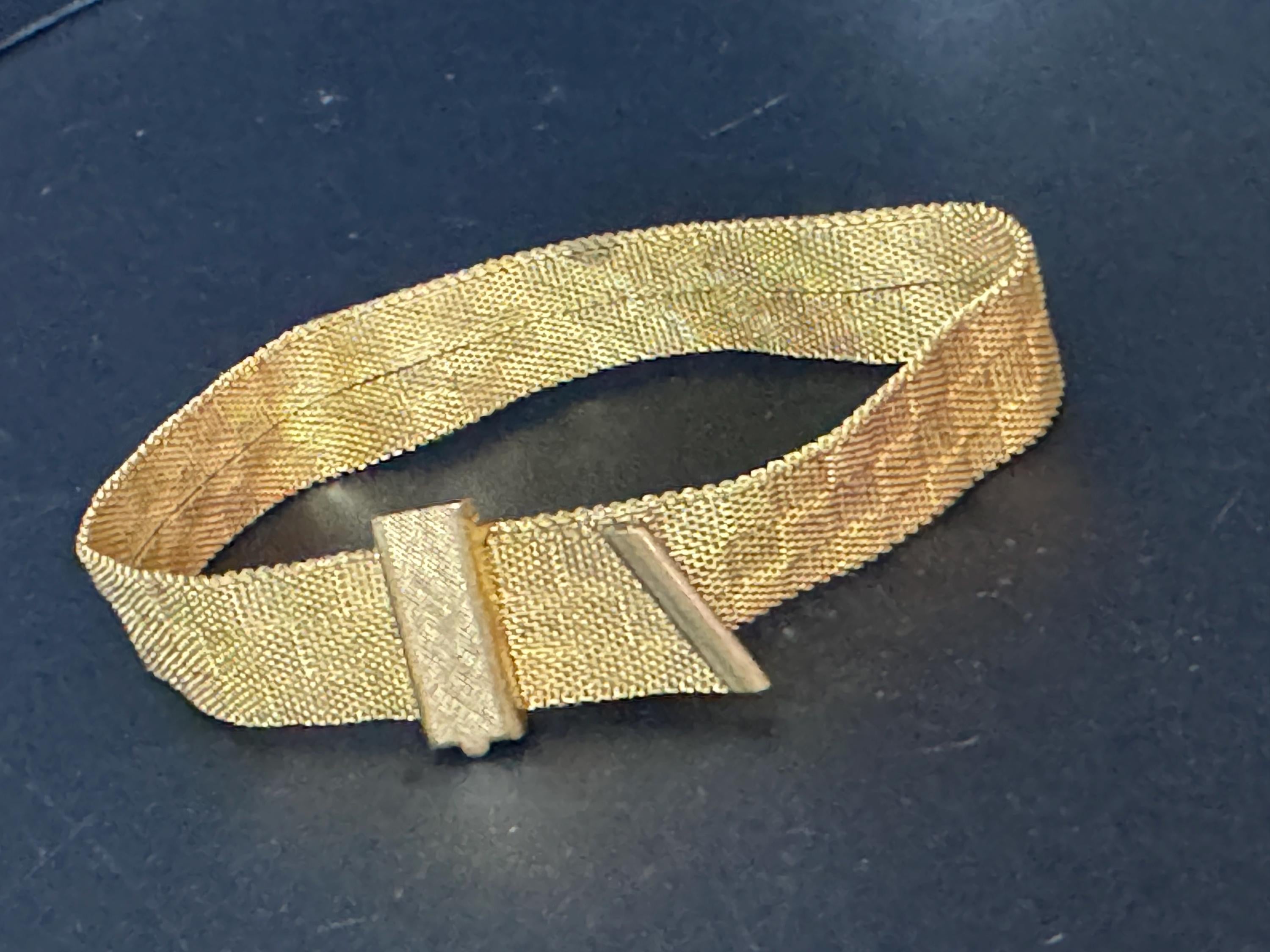 As found Retro 1970s harlequin woven mesh wide gold plated cuff bracelet