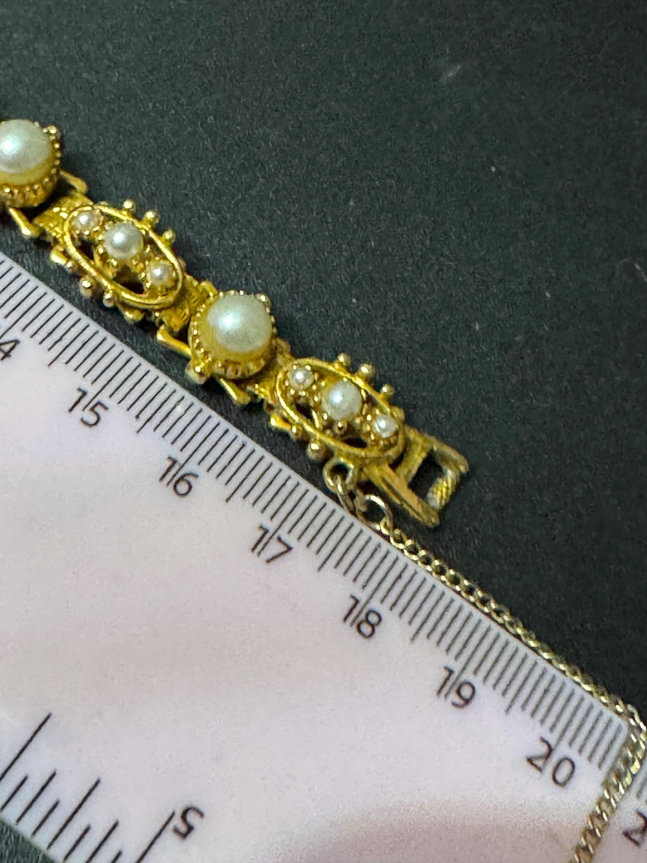 Vintage Gold Tone seed Florenza style panel link bracelet 18cm mid century