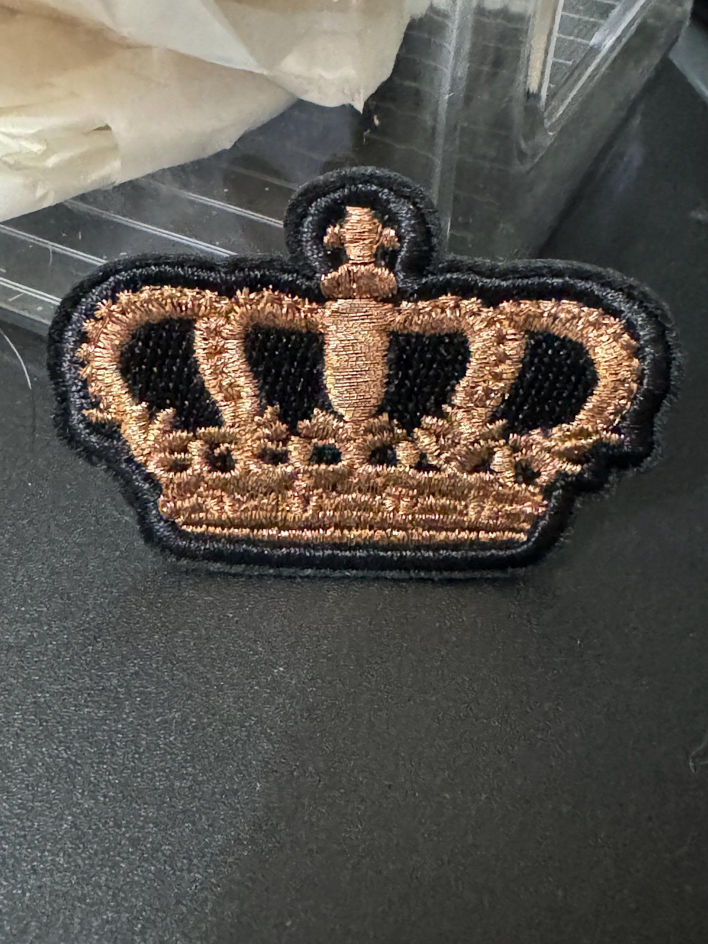 Iron On black and gold royal crown Patch craft appliqué for sewing projects. Pre glued