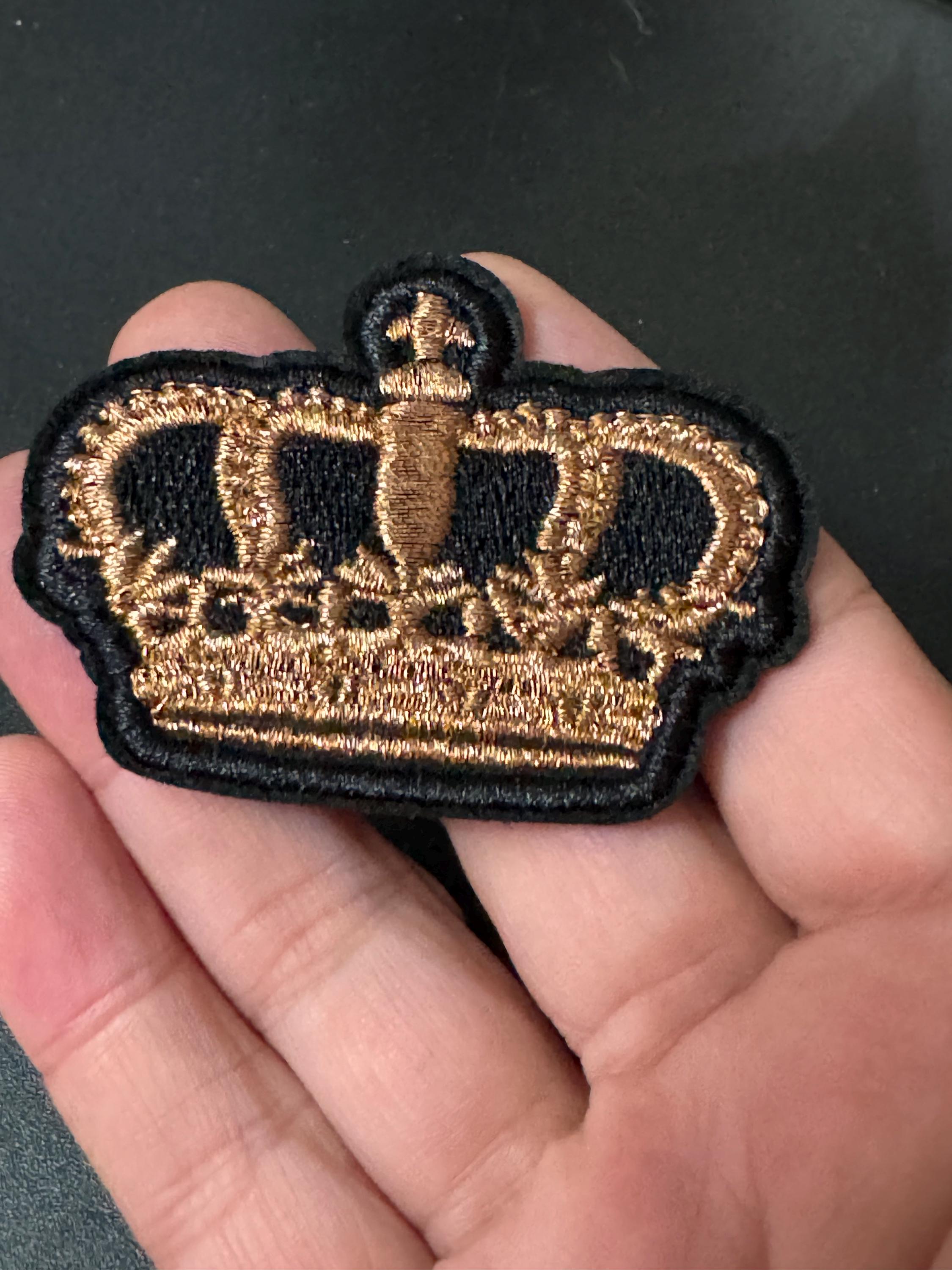 Iron On black and gold royal crown Patch craft appliqué for sewing projects. Pre glued