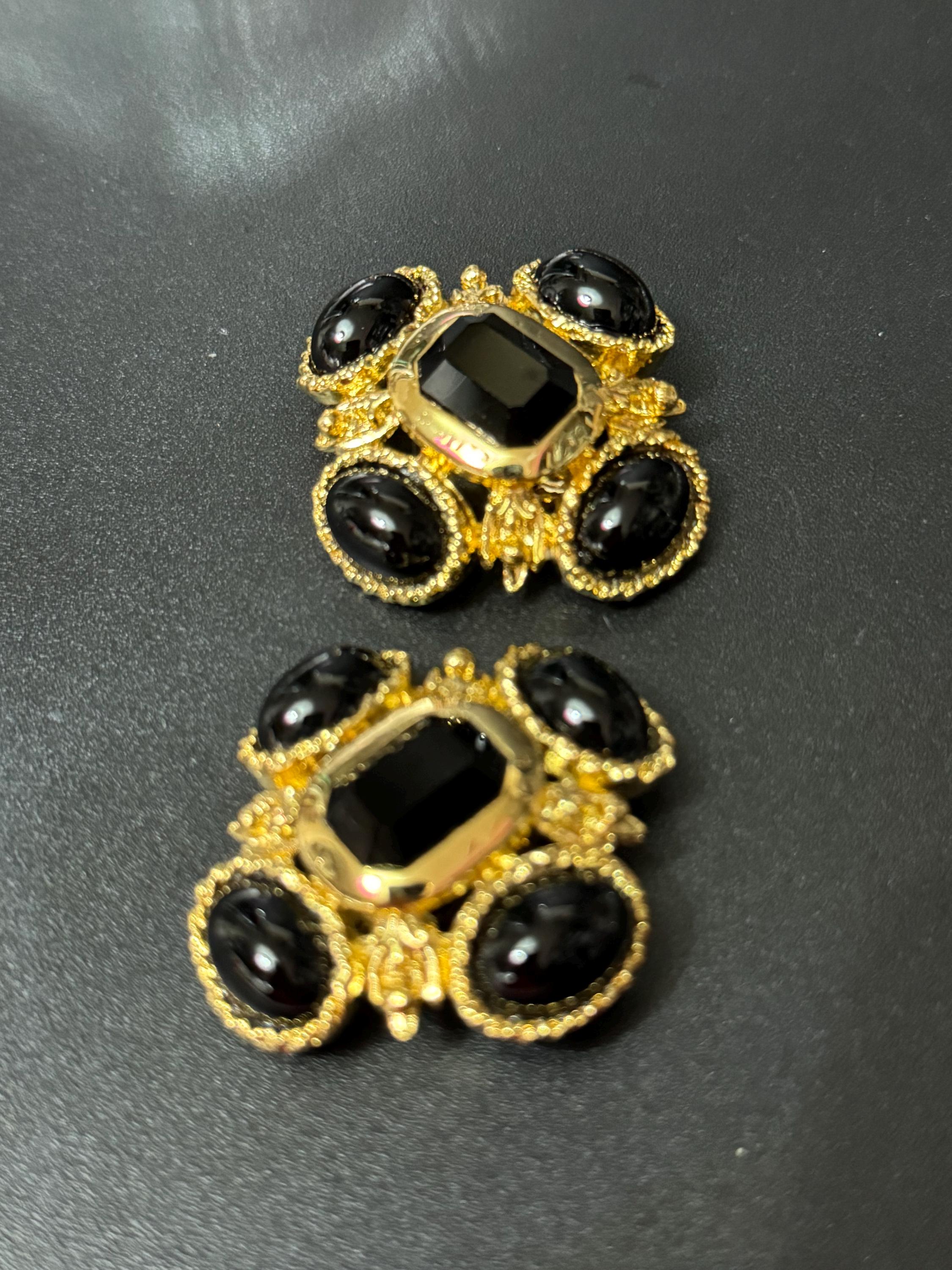 vintage oversized 4cm Gold tone Austrian black cabochon cross earrings 1980s