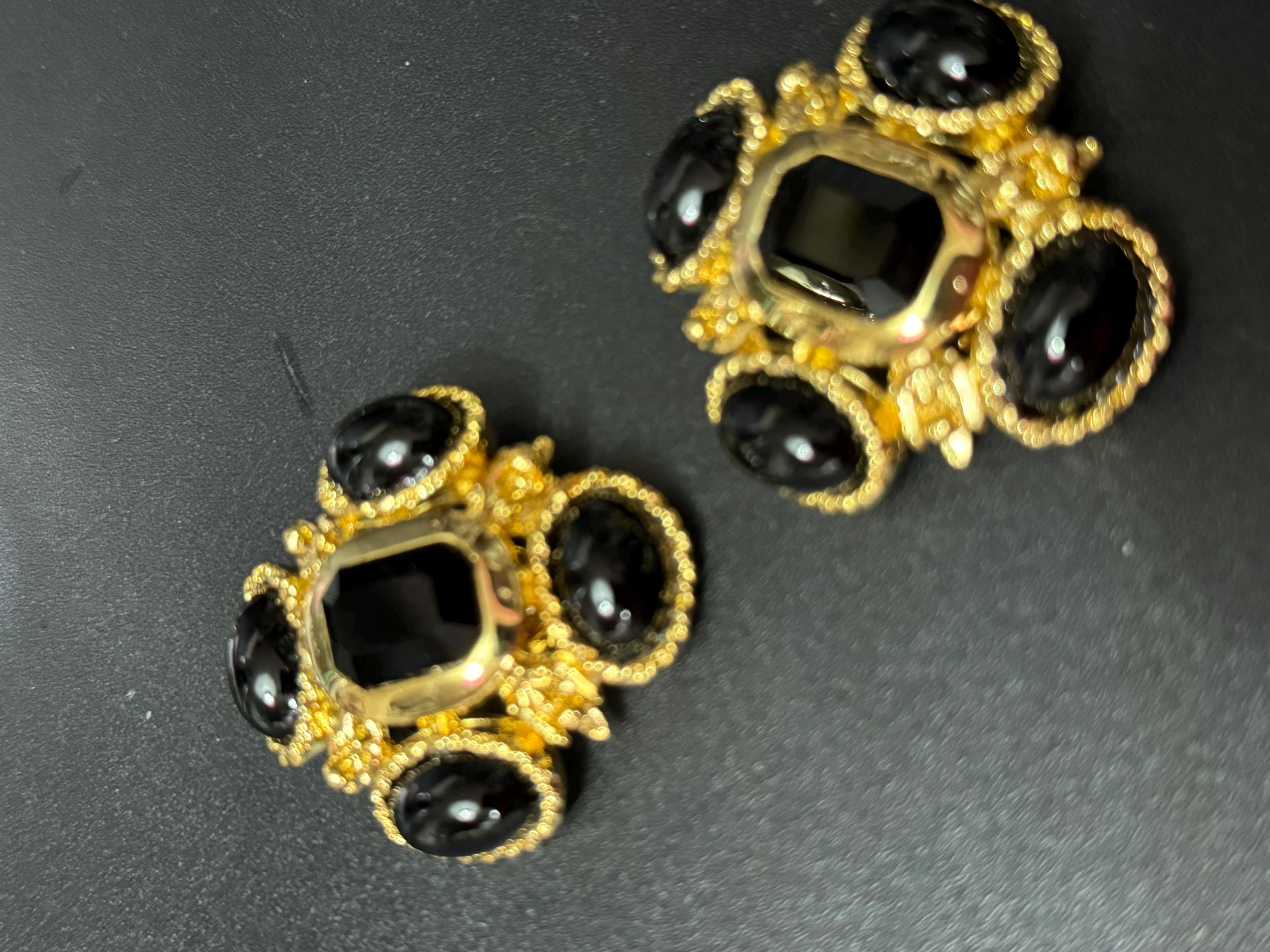 vintage oversized 4cm Gold tone Austrian black cabochon cross earrings 1980s