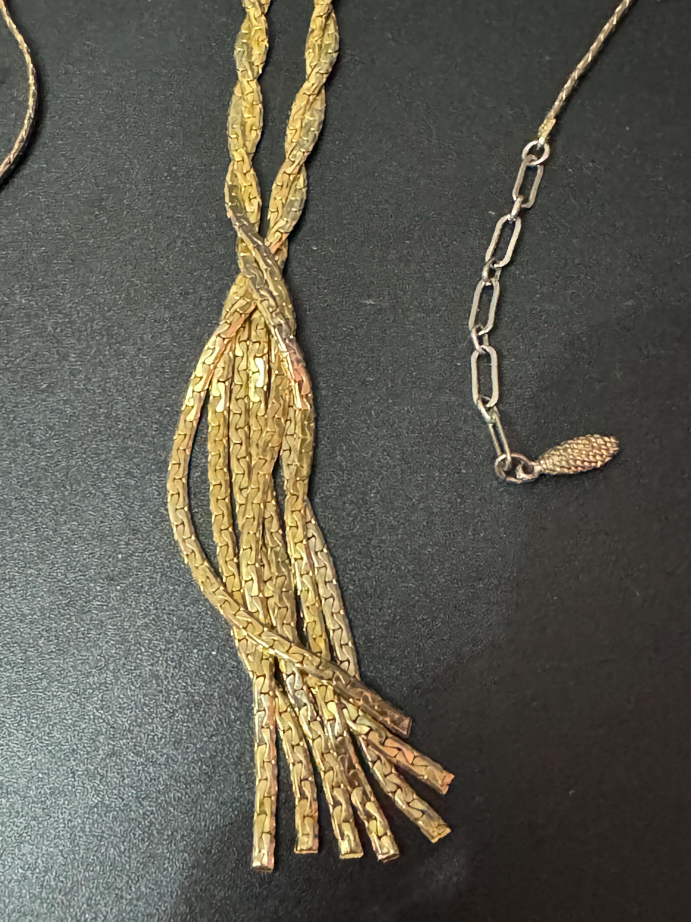 Vintage tassel chain 1970s gold tone negligee long drop necklace