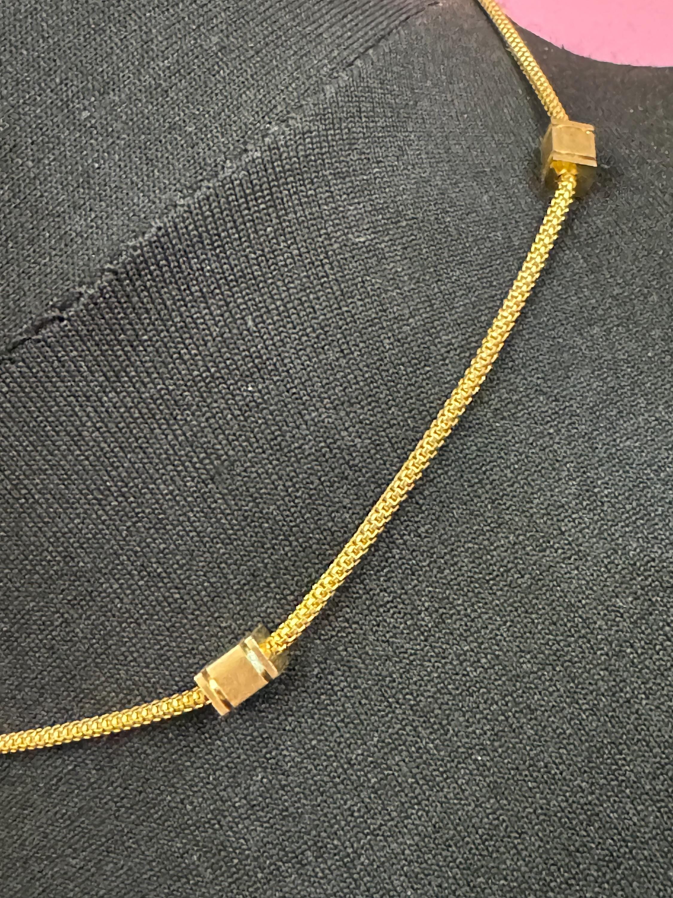 Vintage modernist gold tone snake link chain necklace with square beads 43cm