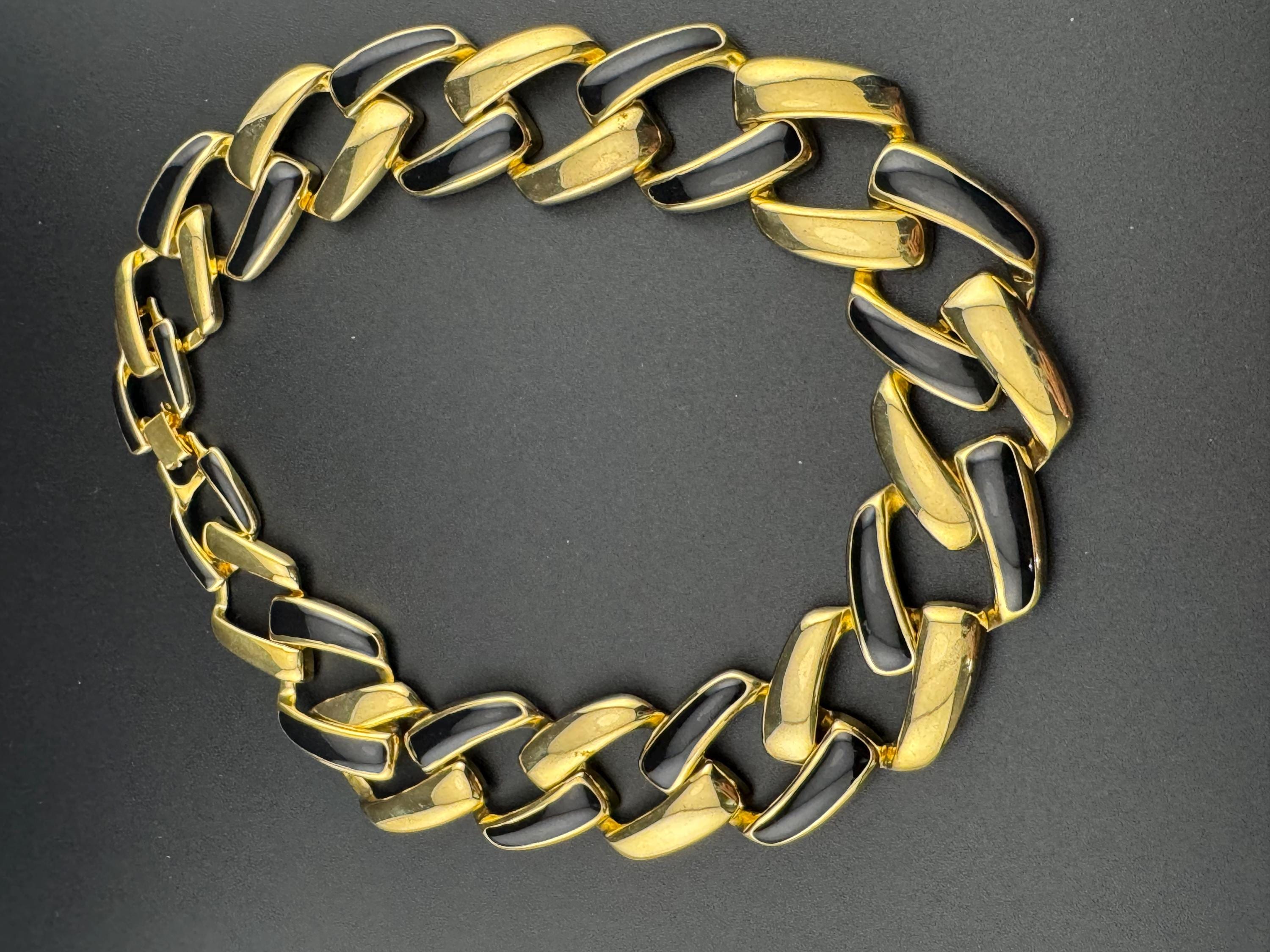 Retro gold tone and black enamel wide Chunky chain link necklace 47cm