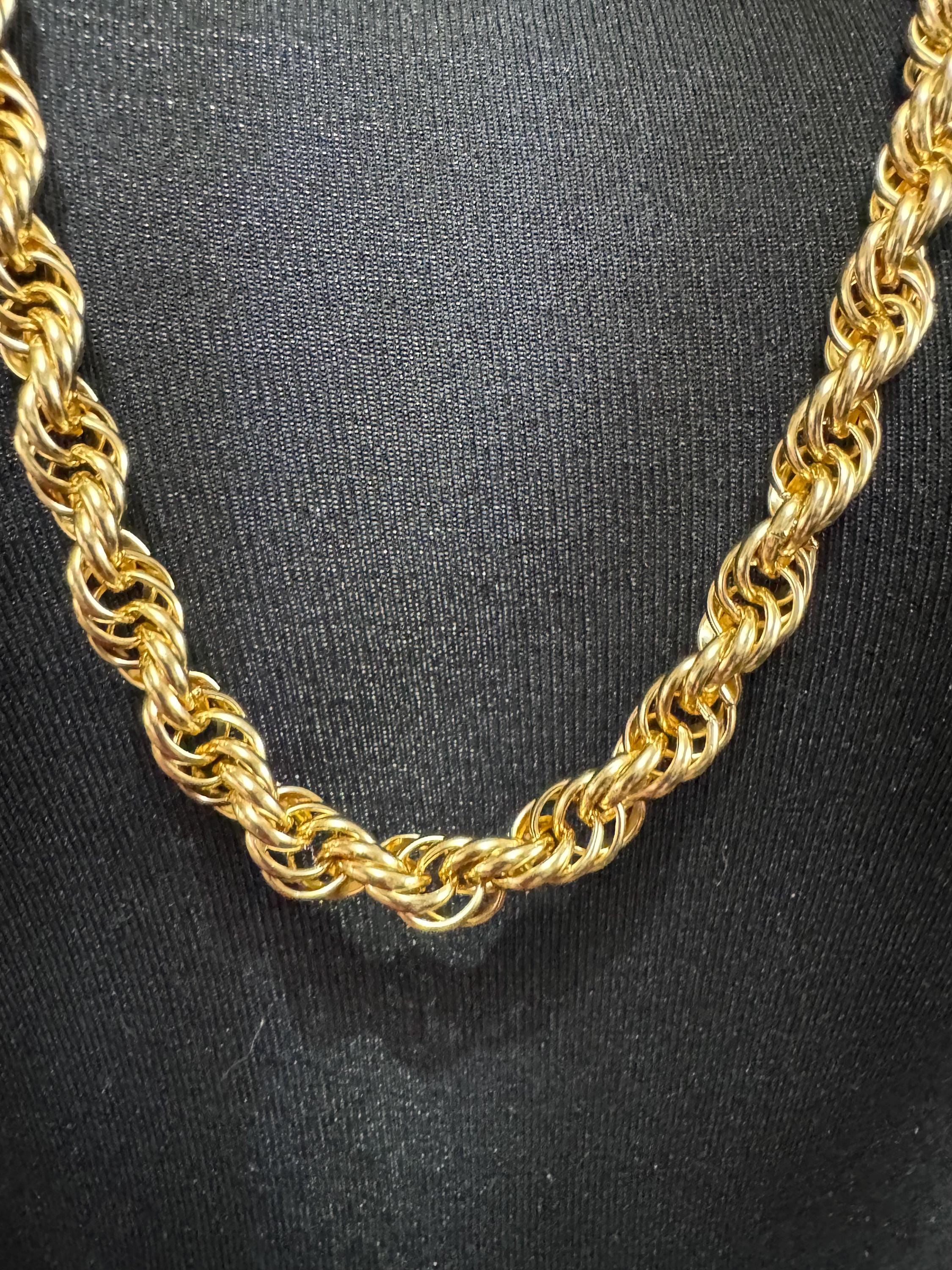 Vintage 95cm lightweight long rope chain link gold tone necklace 1970s 1980s 8mm