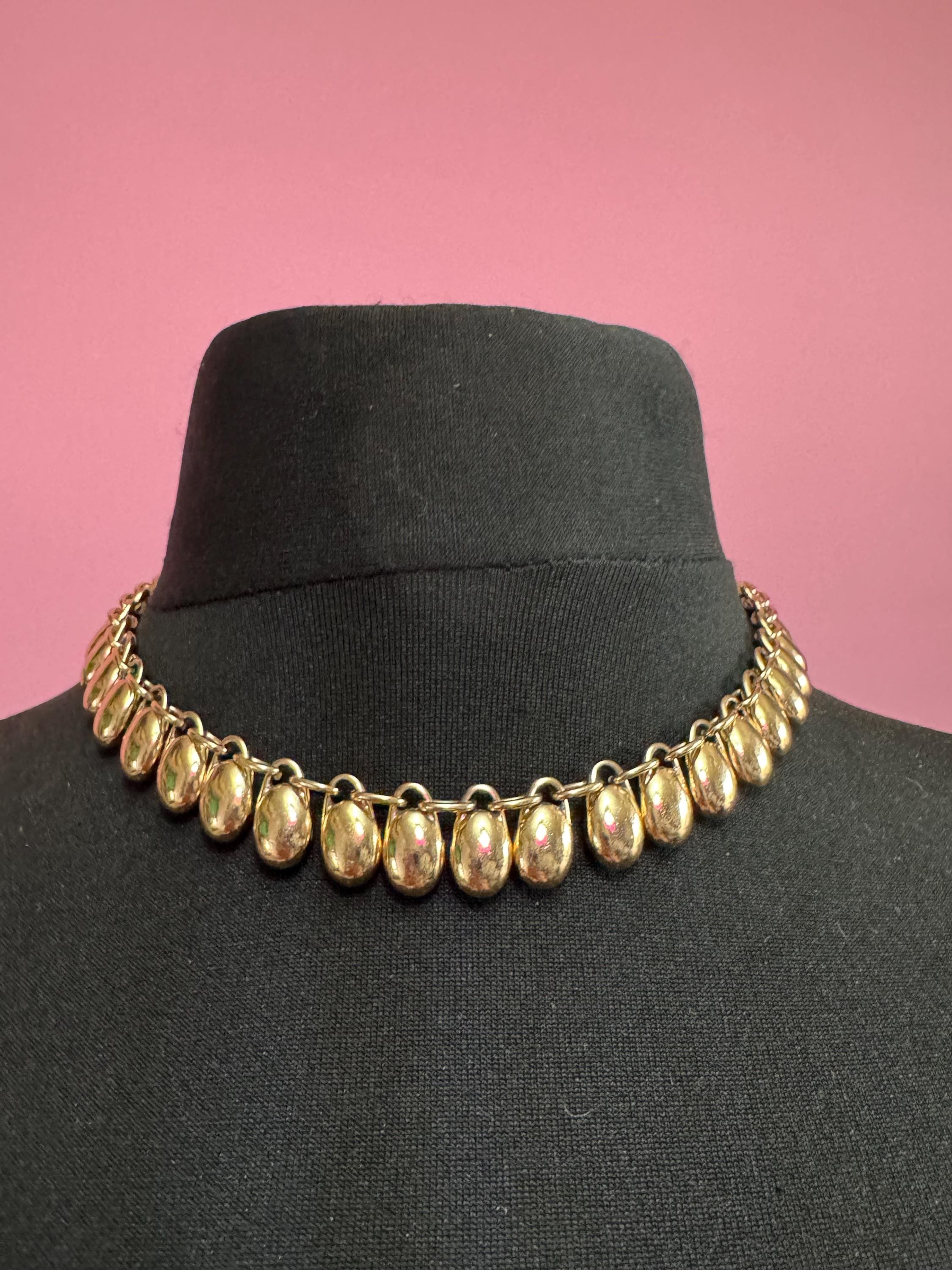 Vintage 1970s copper gold tone aluminium beaded drop choker necklace modernist