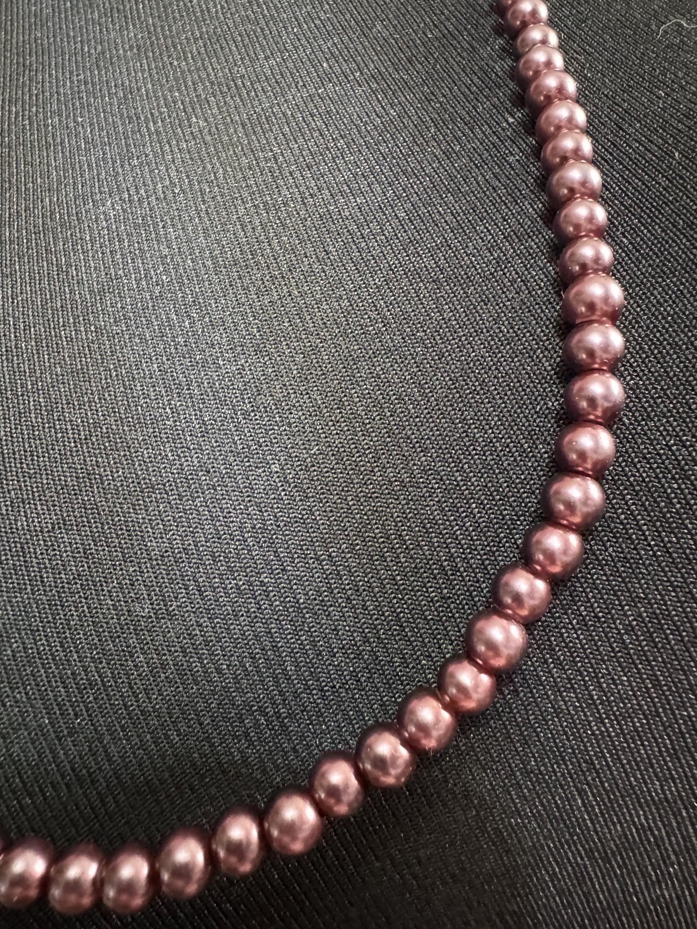 Vintage dark purple freshwater pearl beaded long layering necklace 80cm