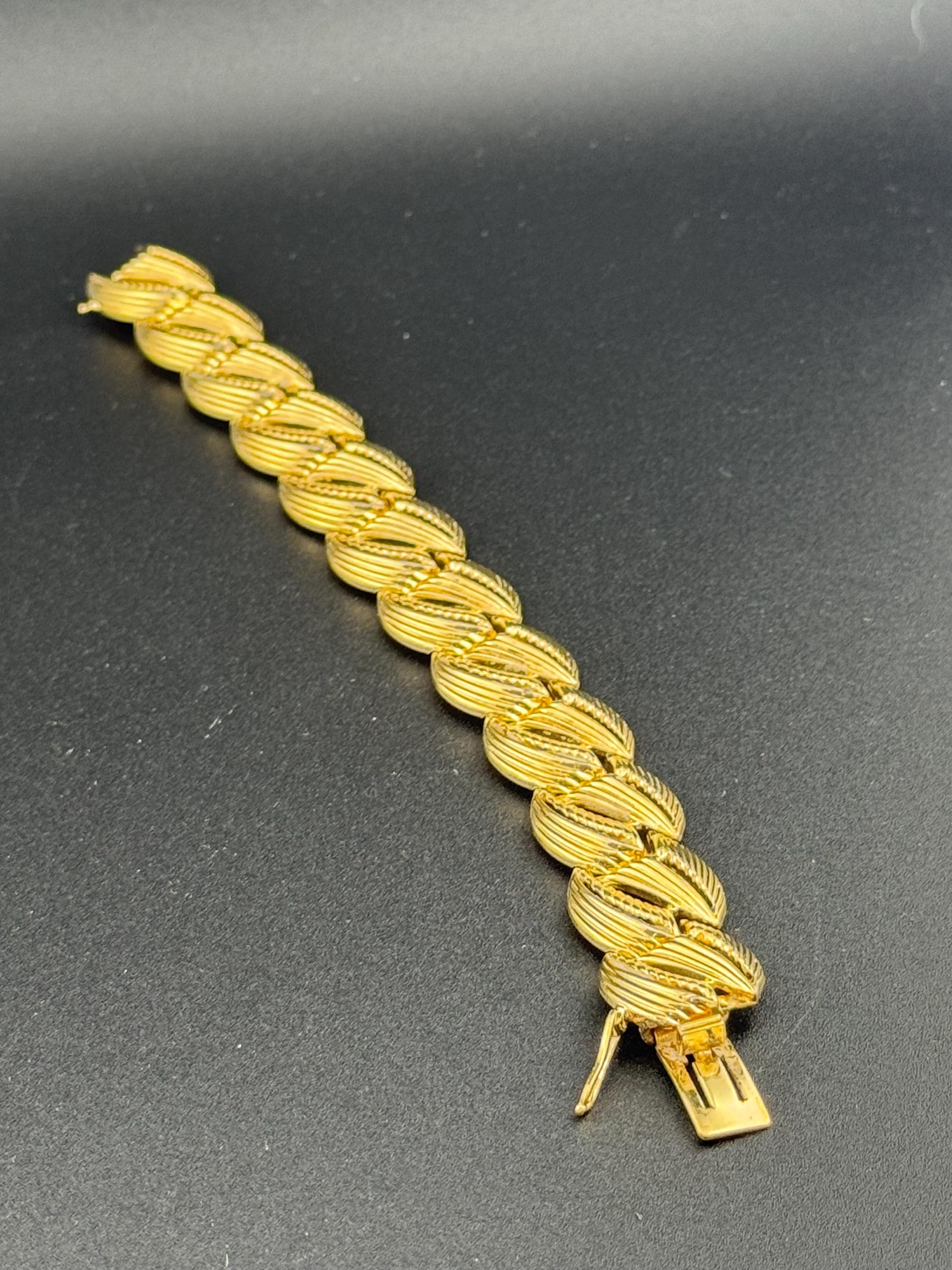 Henkel & Grosse gold plated Vintage Designer wide link cuff articulated panel link bracelet Modernist 1963 great condition