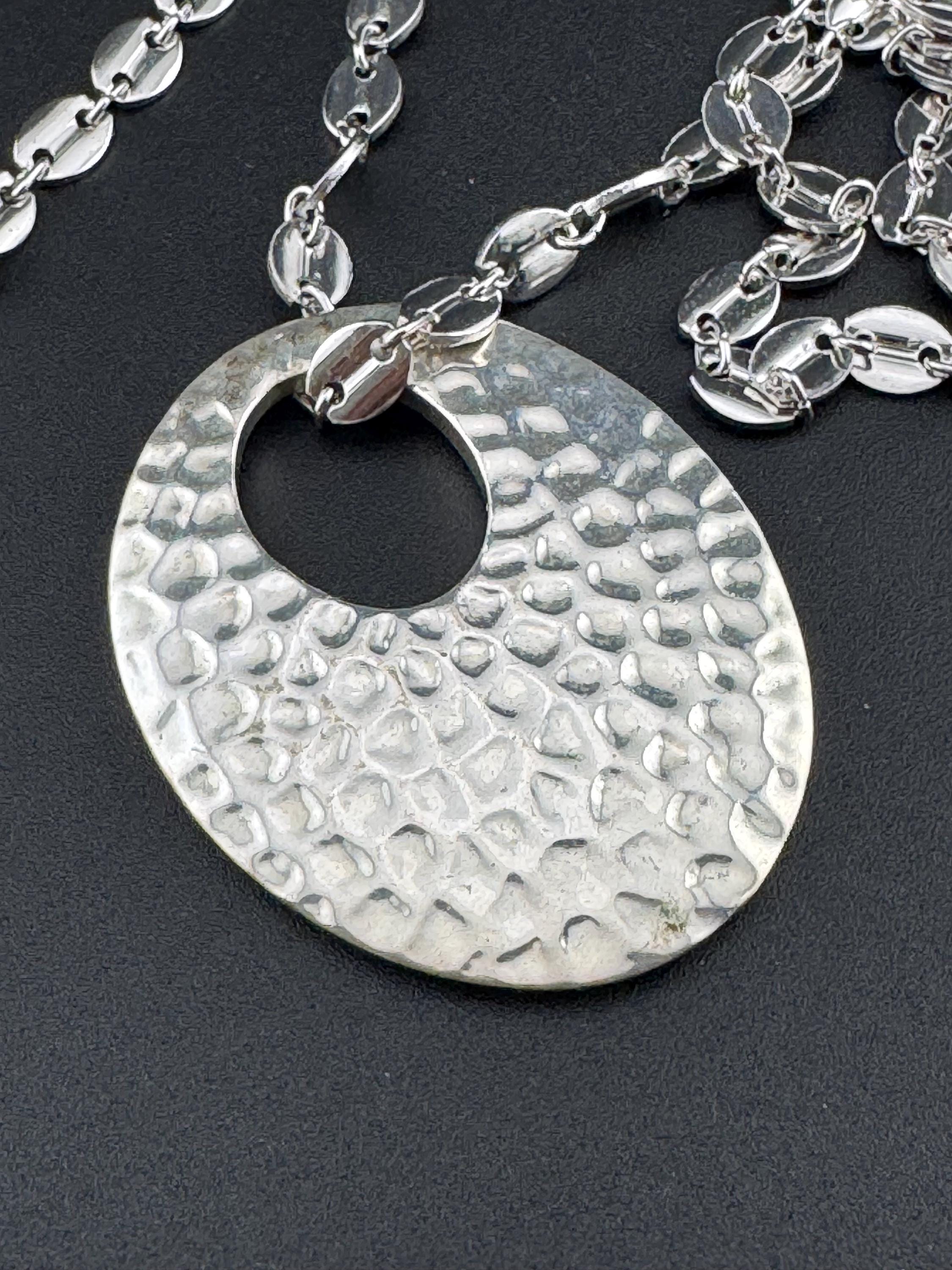 Signed d’orlan designer long 80cm silver mariner link layering chain brutalist pendant necklace