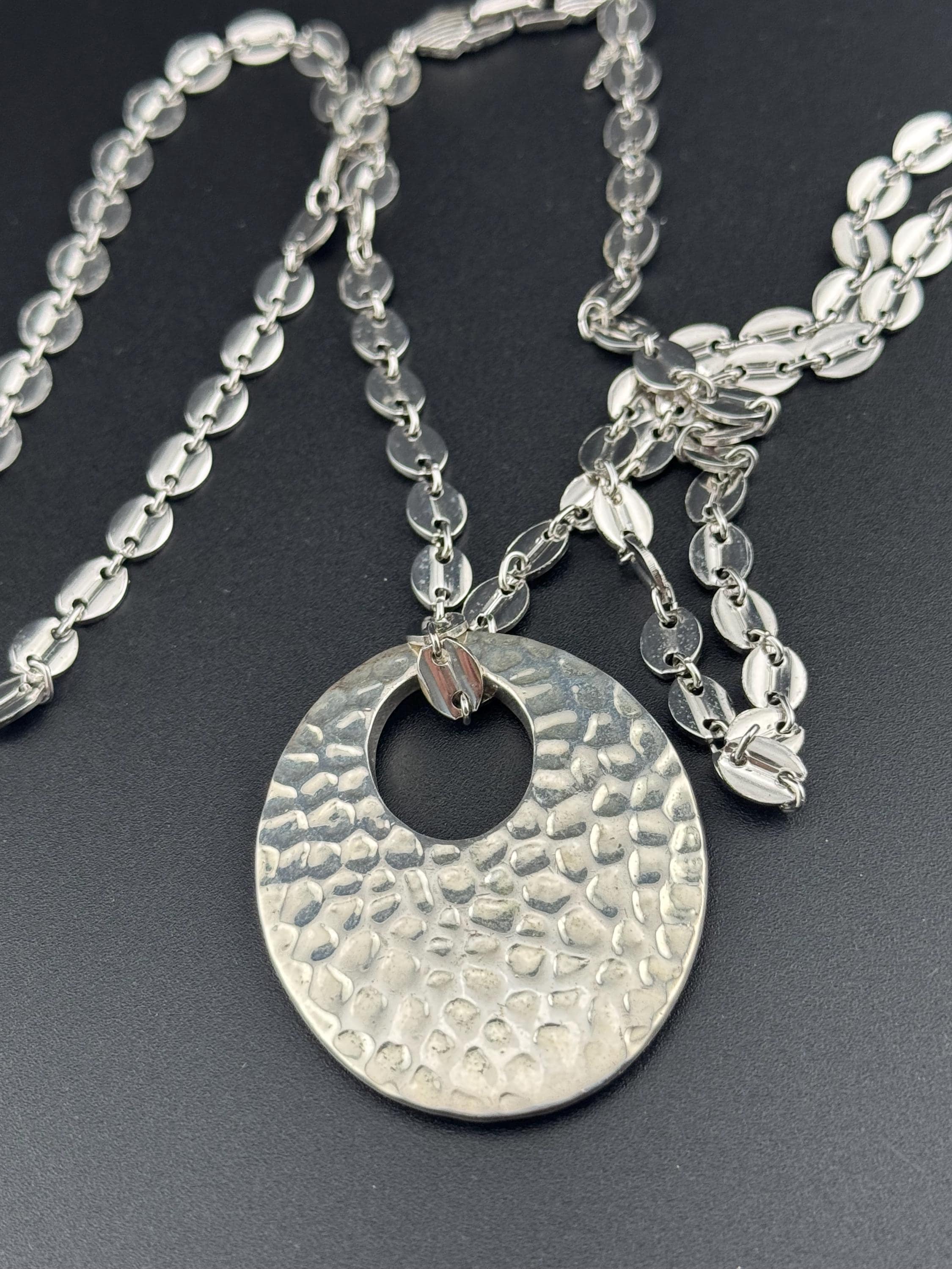 Signed d’orlan designer long 80cm silver mariner link layering chain brutalist pendant necklace