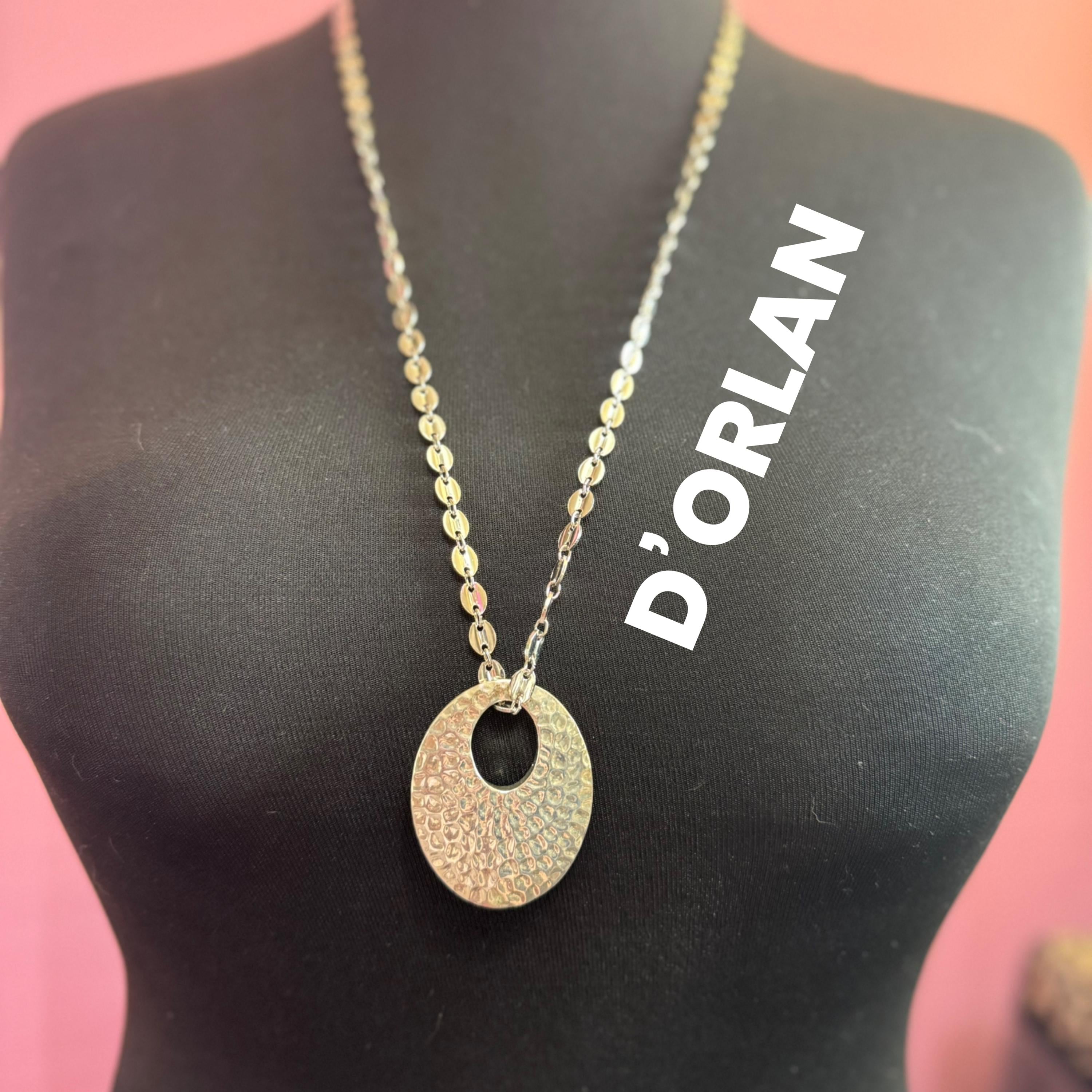 Signed d’orlan designer long 80cm silver mariner link layering chain brutalist pendant necklace