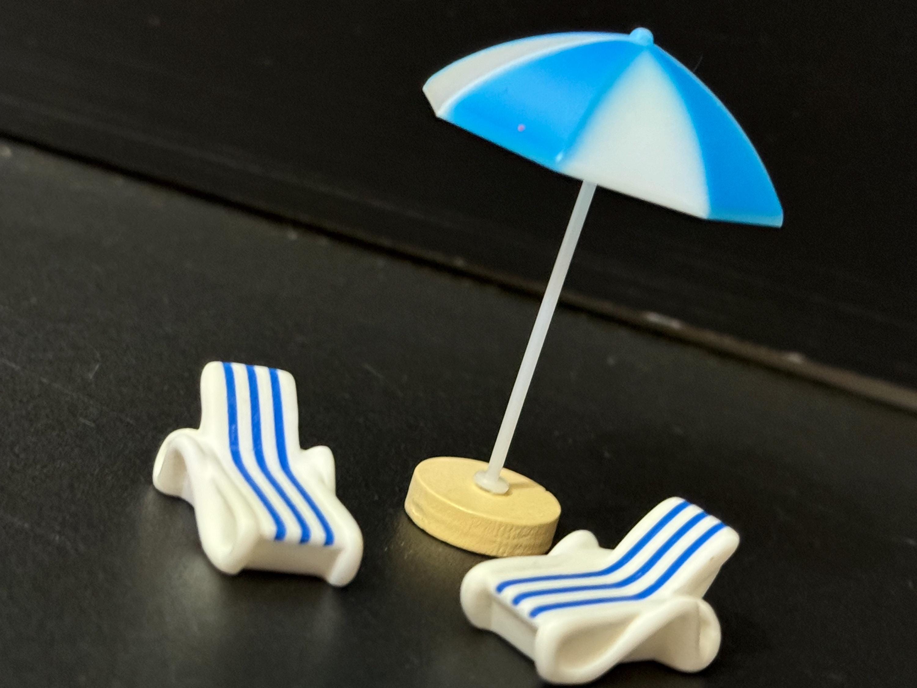 1 x Miniature beach parasol sunbed lounger cake topper decoration dollshouse