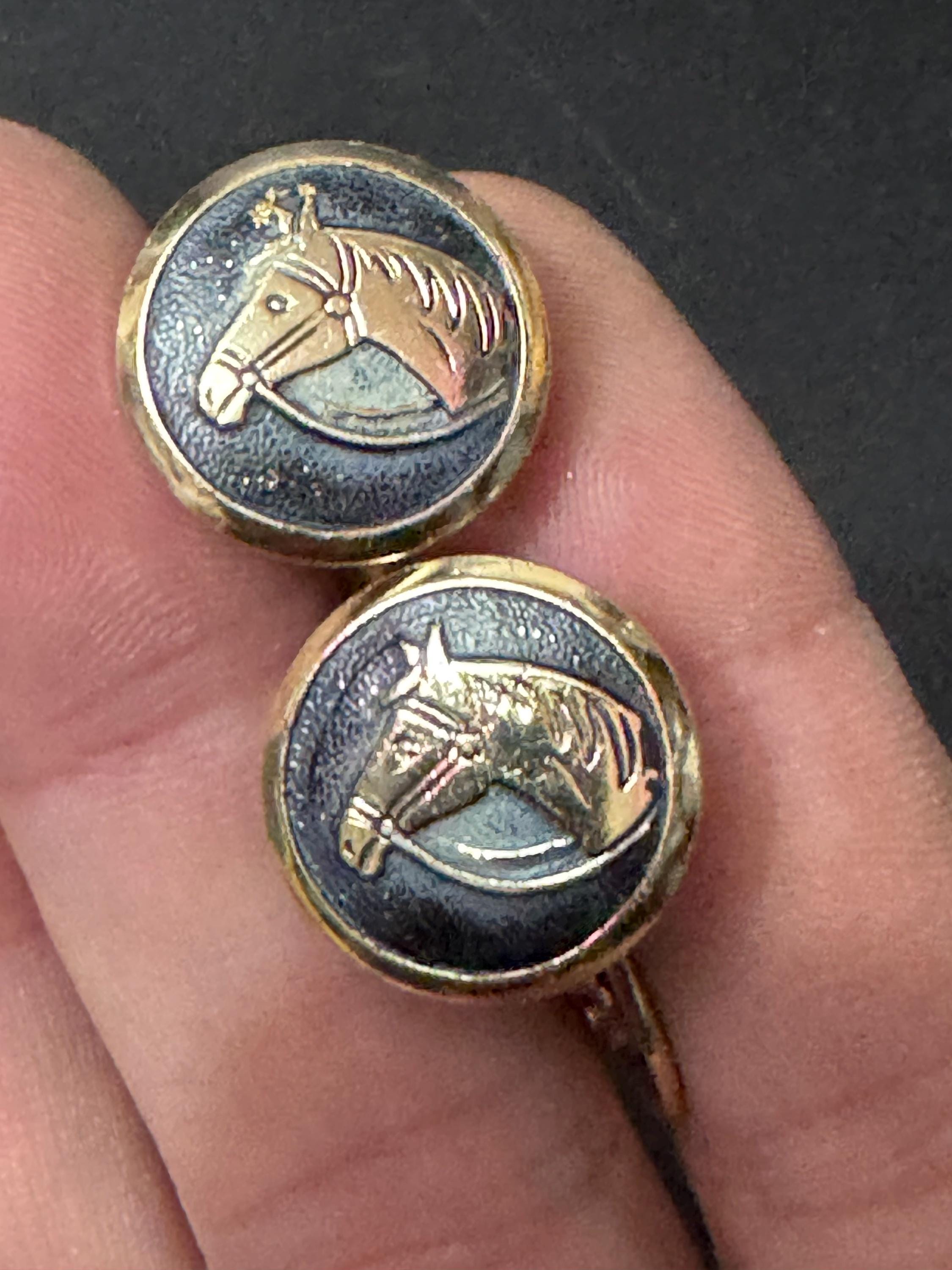 Vintage 1950s modernist lightweight men’s gold tone round horse cufflinks equestrian