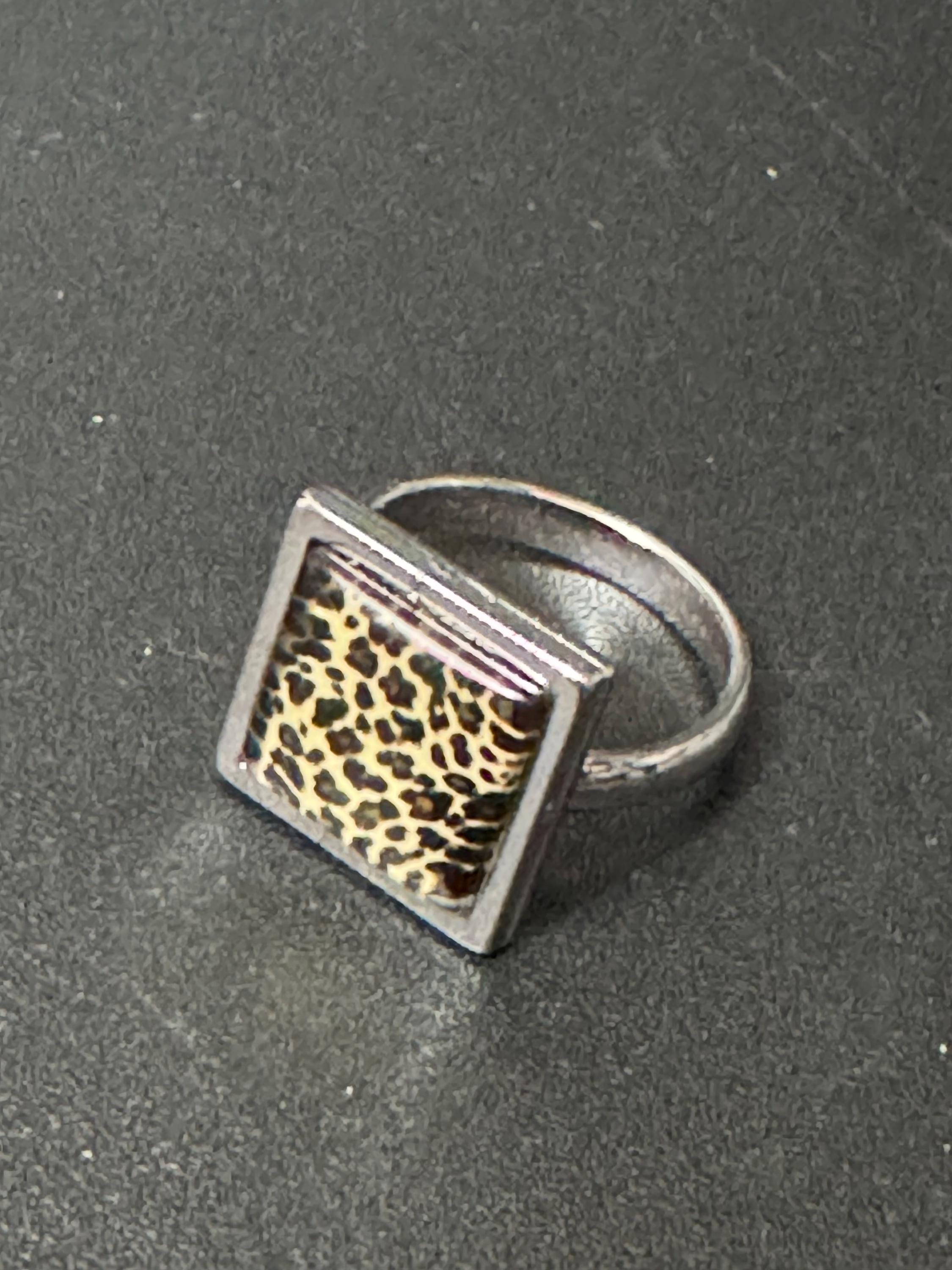 Square Leopard print silver ring stainless steel non tarnish adjustable ring animal print