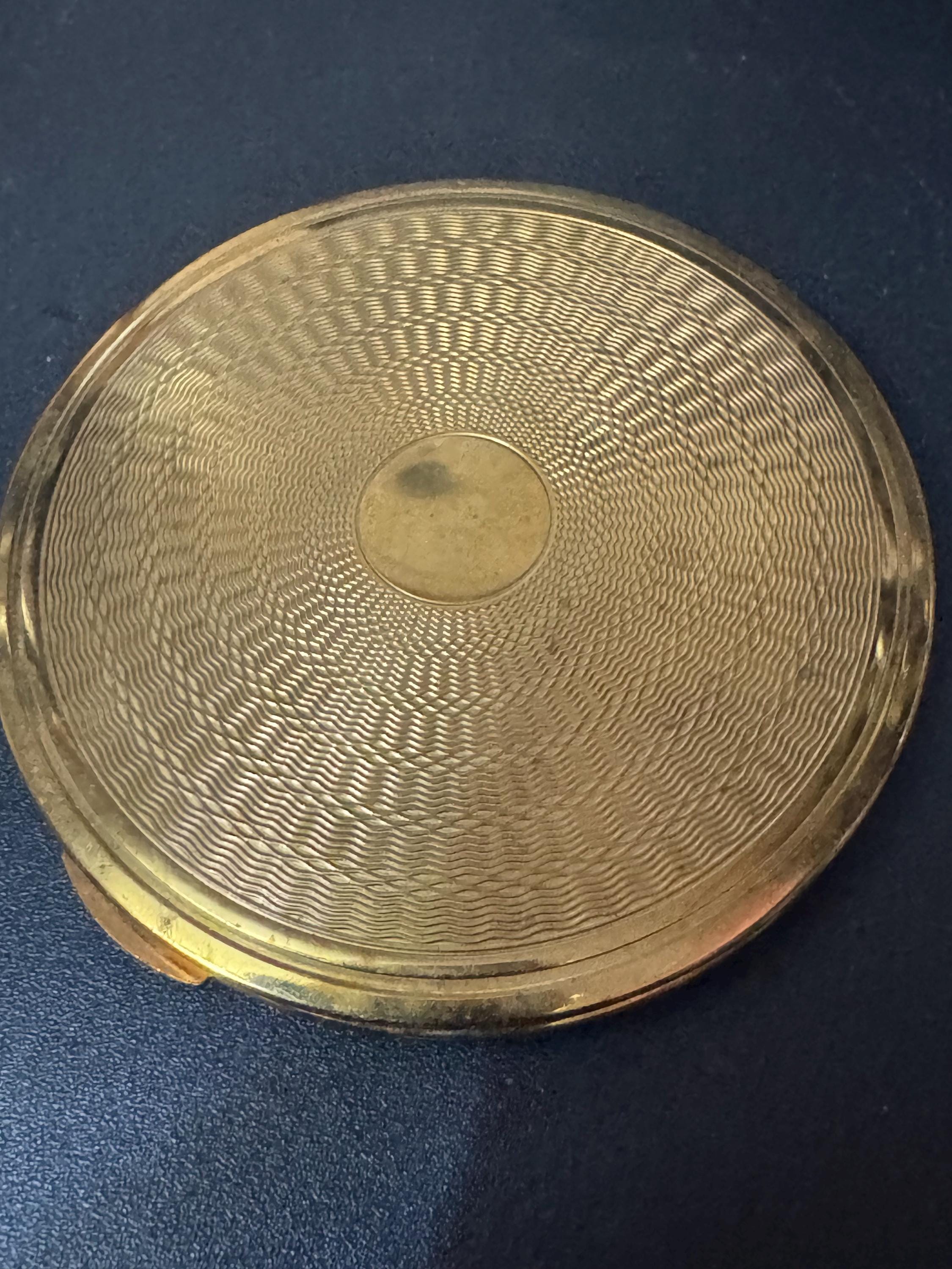 KIGU Vintage retro gold tone powder compact mirror with sifter mid century cosmetics case