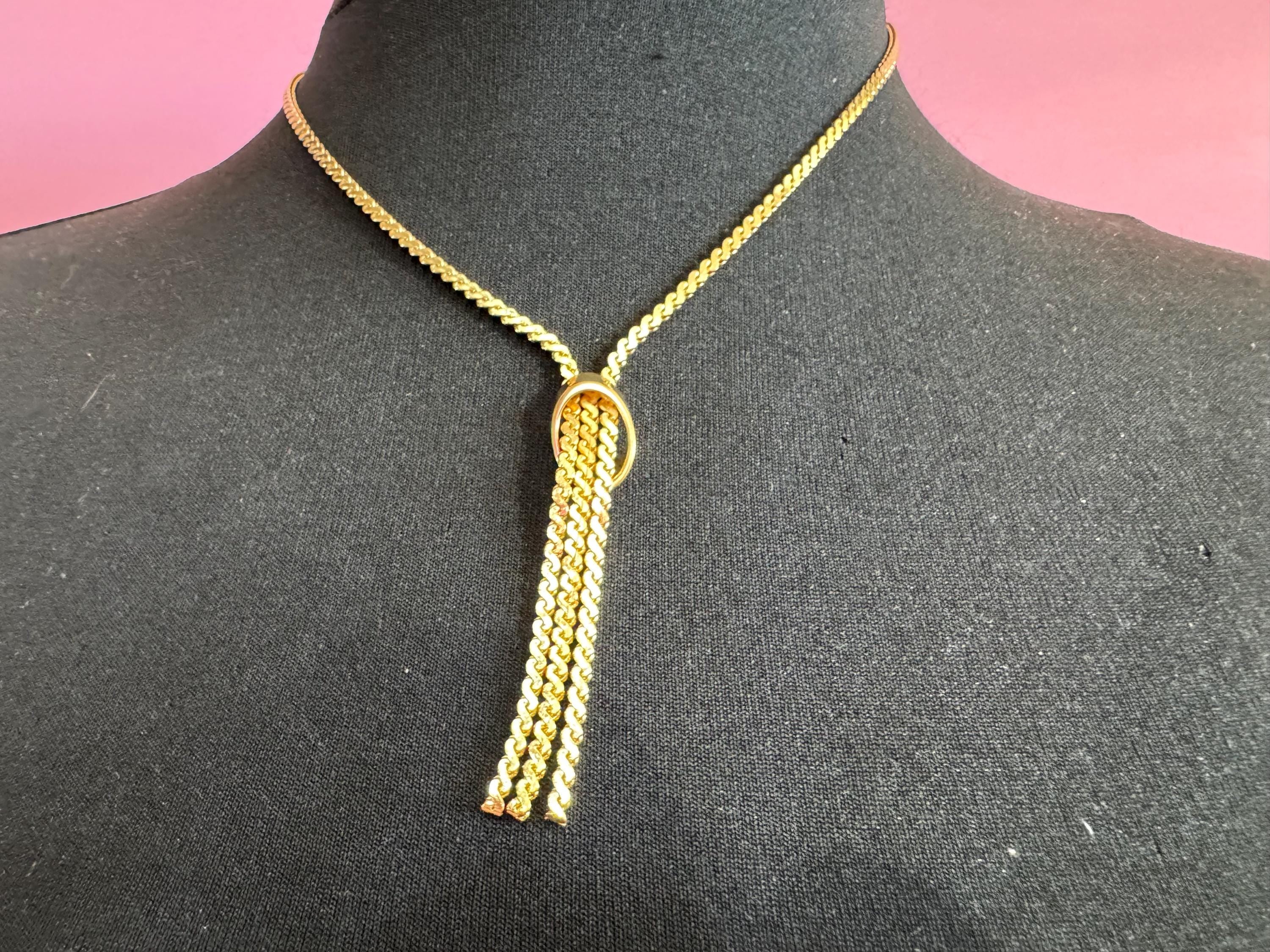 45cm Vintage 1970s serpentine chain gold plated lariat negligee drop necklace old shop stock