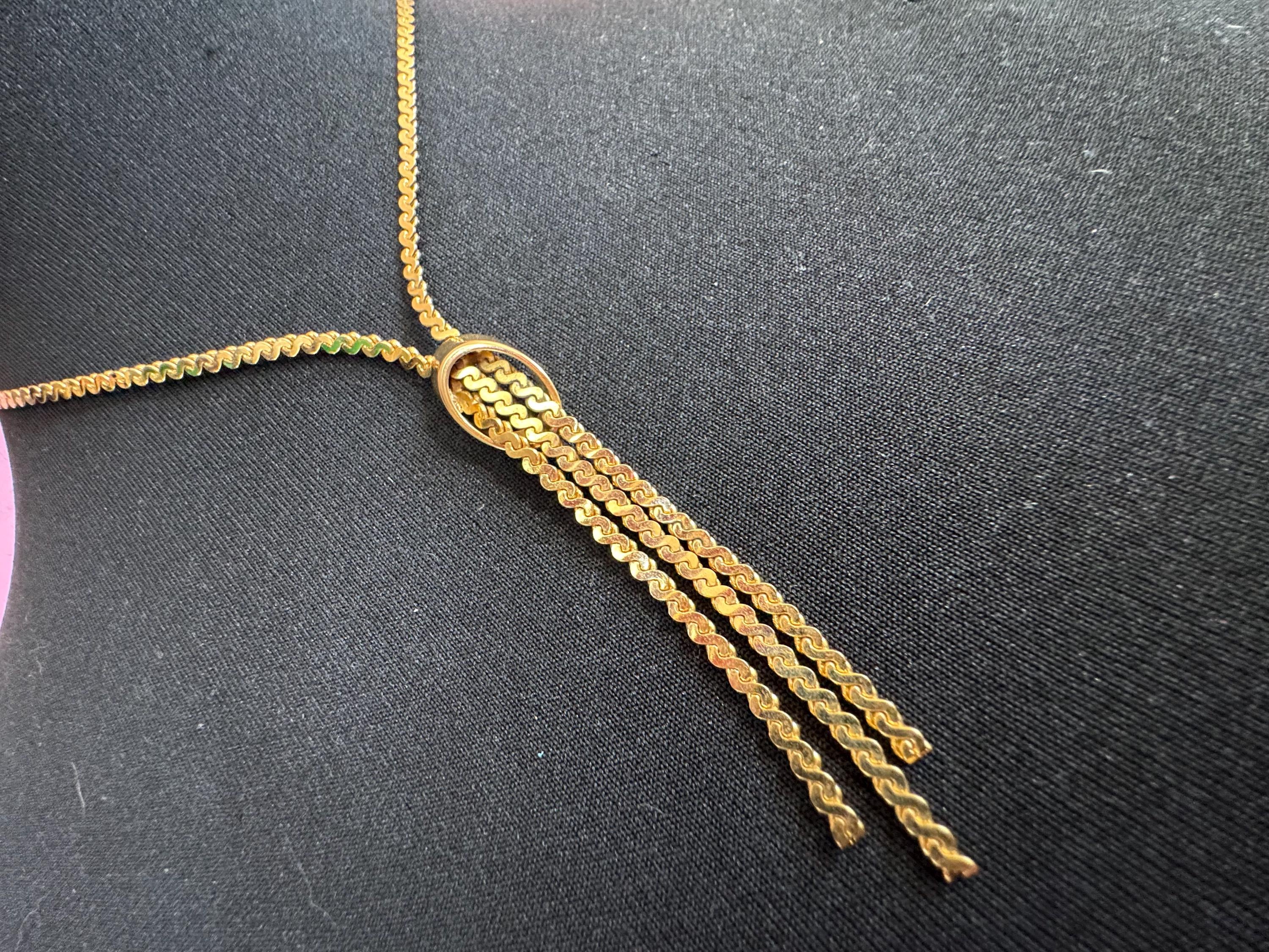 45-50cm Vintage 1970s serpentine chain gold plated lariat negligee drop necklace old shop stock