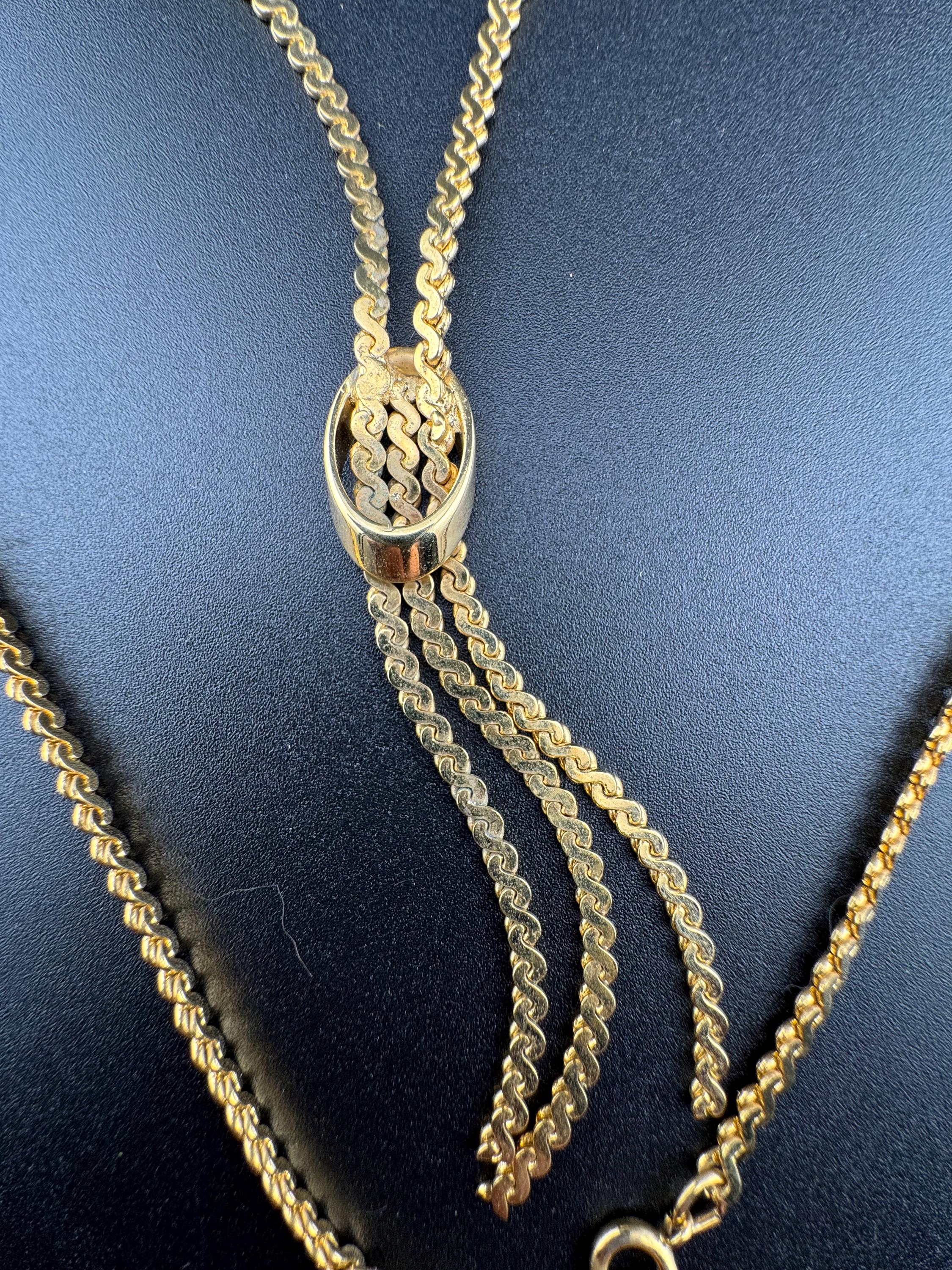 45-50cm Vintage 1970s serpentine chain gold plated lariat negligee drop necklace old shop stock