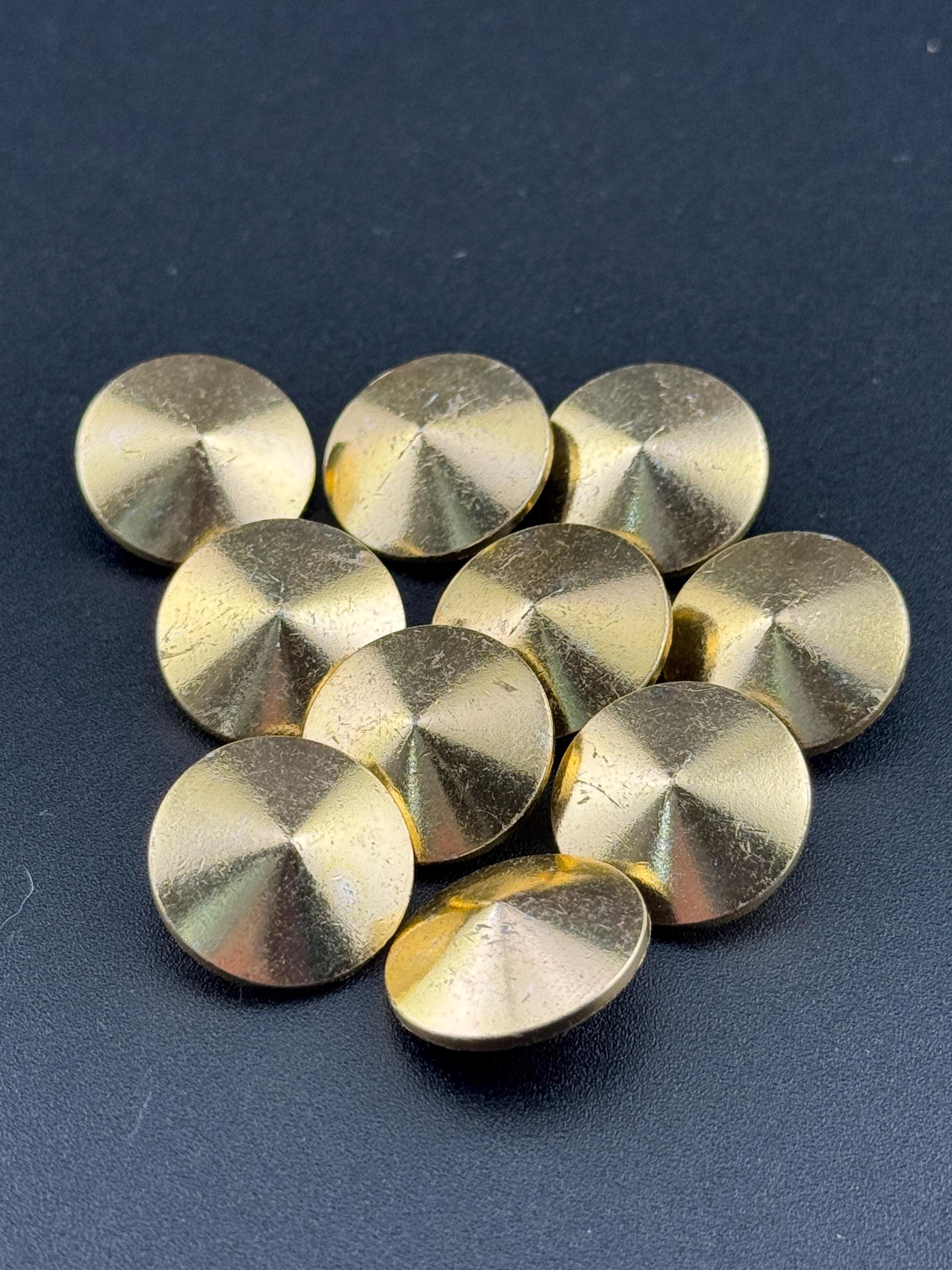 Pack of 10 x 18mm Vintage gold tone metal round pointed conical buttons for sewing