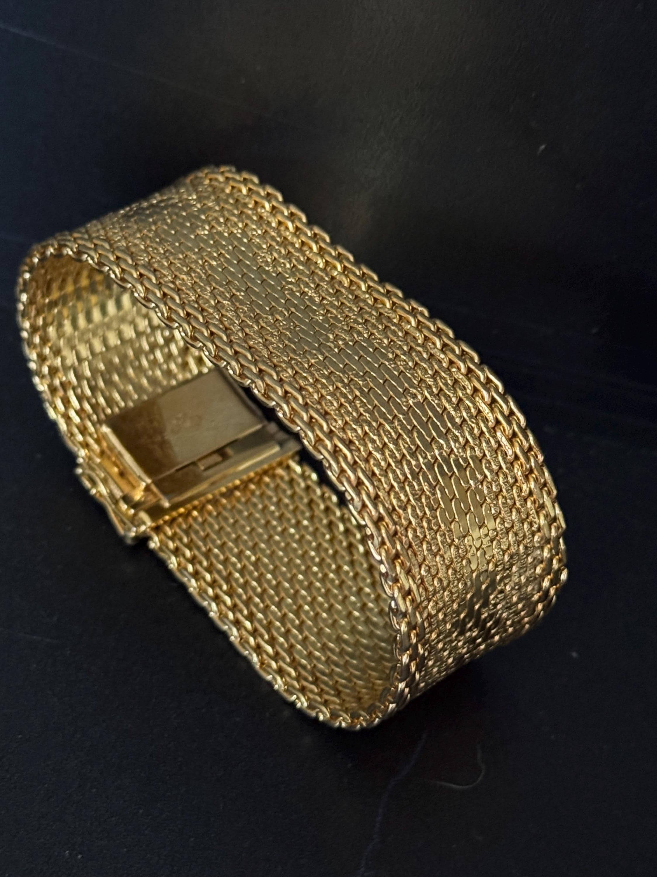 1970s Henkel & Grosse gold plated Vintage Designer wide link cuff articulated bracelet Bracelet fabulous condition