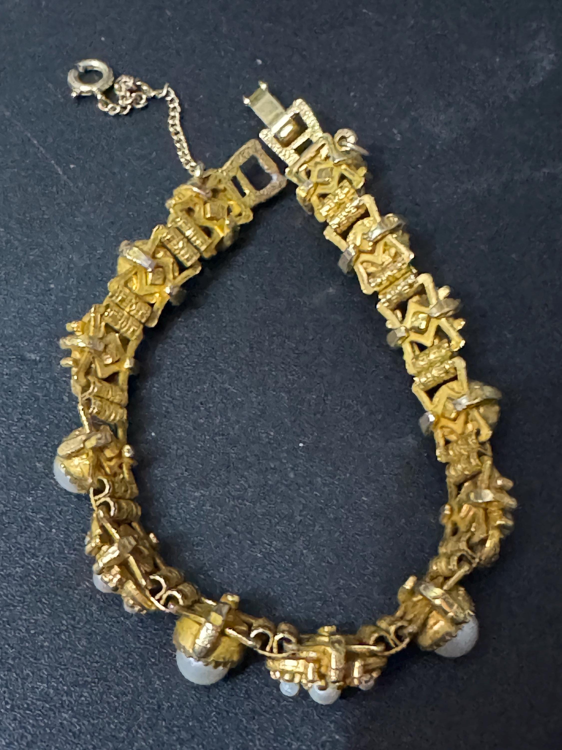 Vintage Gold Tone seed Florenza style panel link bracelet 18cm mid century