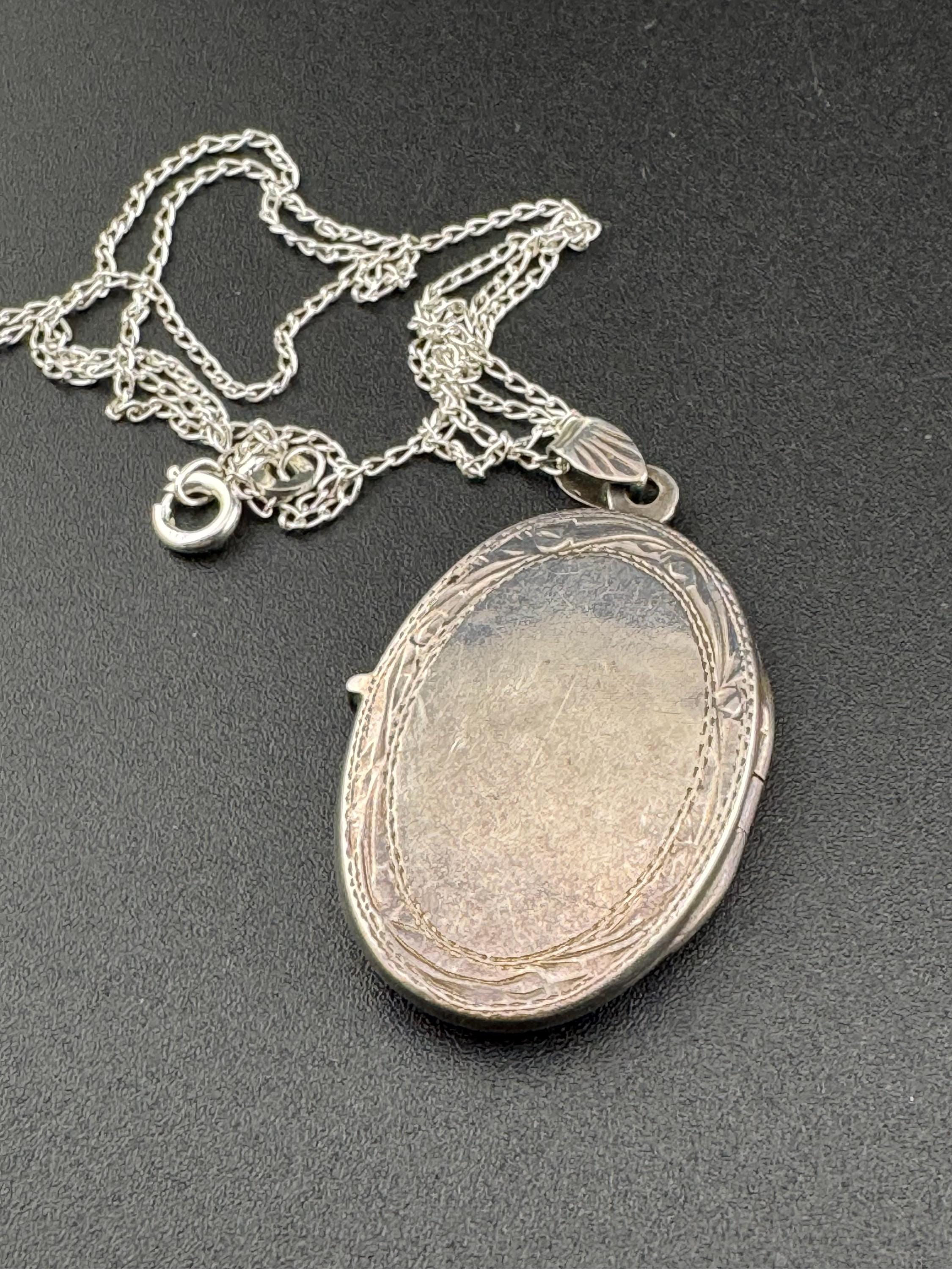 Vintage large photo Locket with engraved design, memorial keepsake tested but not stamped on a 925 silver chain