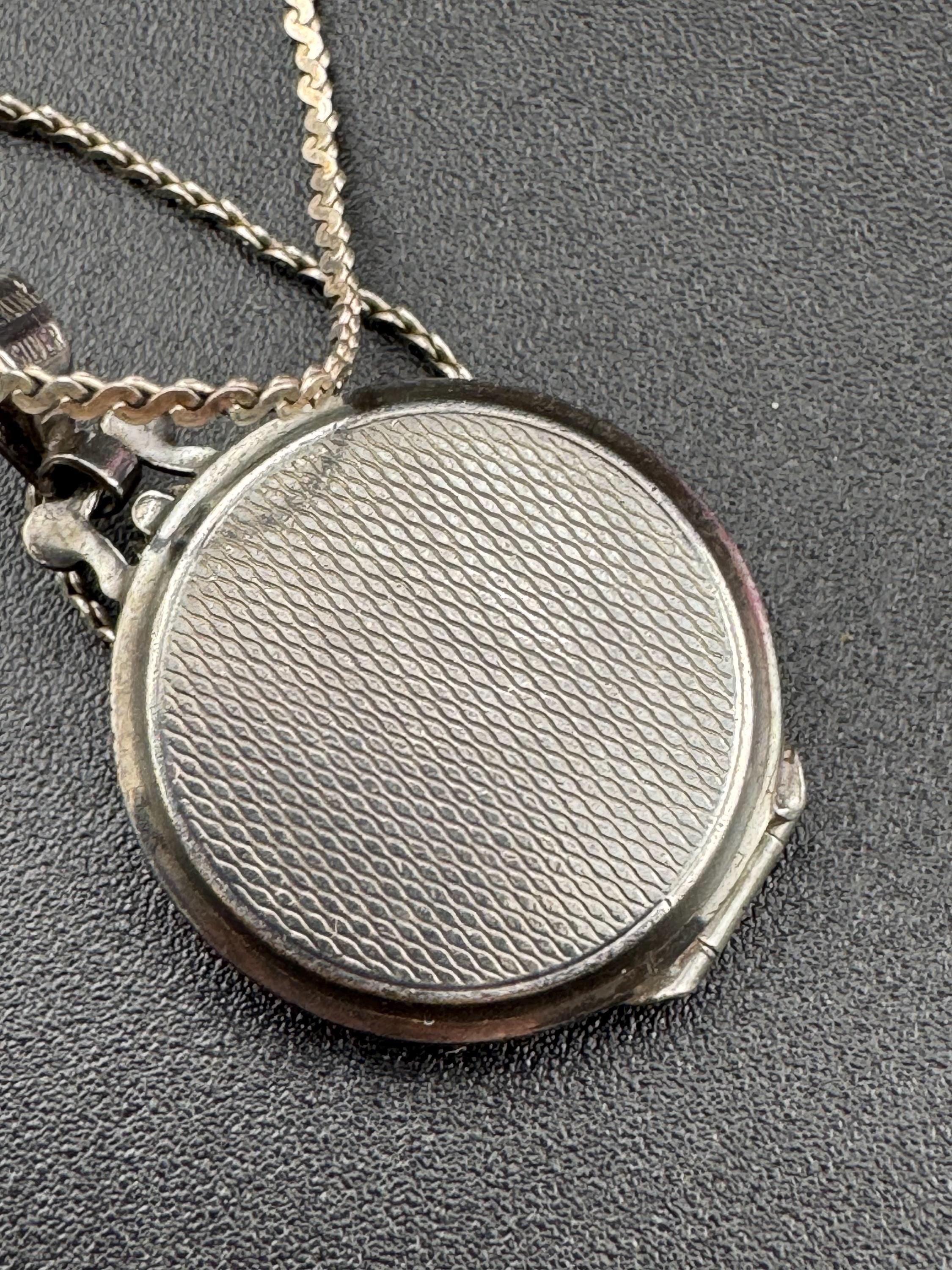 K&L Vintage small round silver photo Locket with engraved design, memorial keepsake stamped on a 925 silver chain