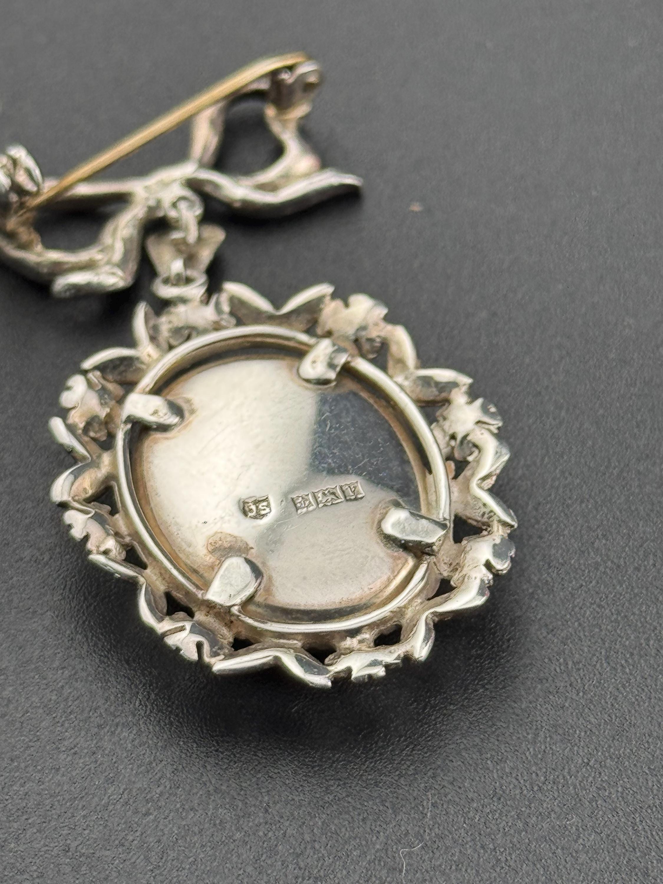 Large vintage 925 Sterling silver photo picture locket pendant brooch