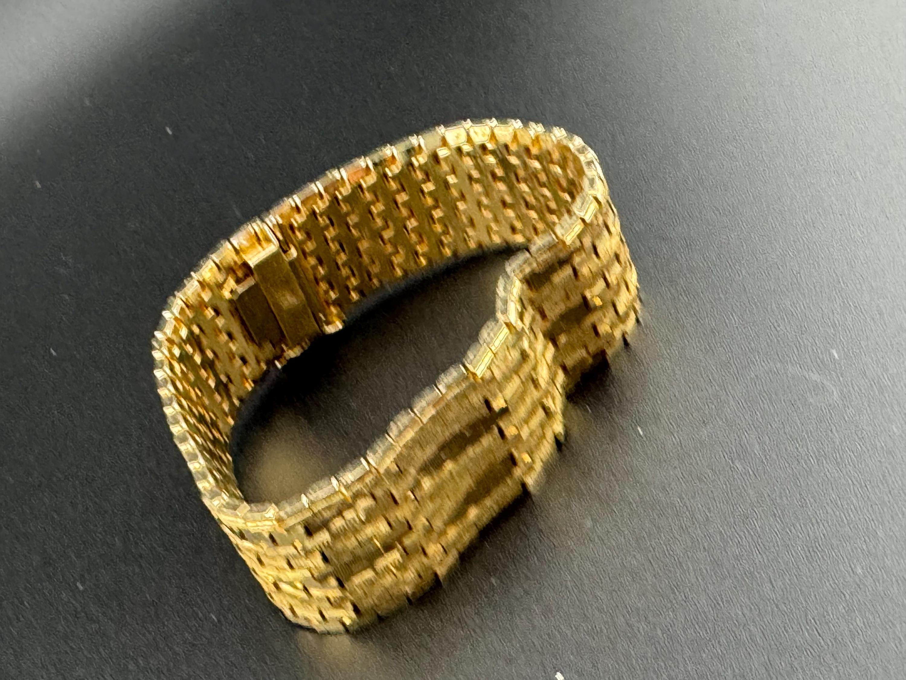 1970s articulated flat stamped Italy plaque gold plated cuff wrap bracelet 19.5cm long x 2cm Italian