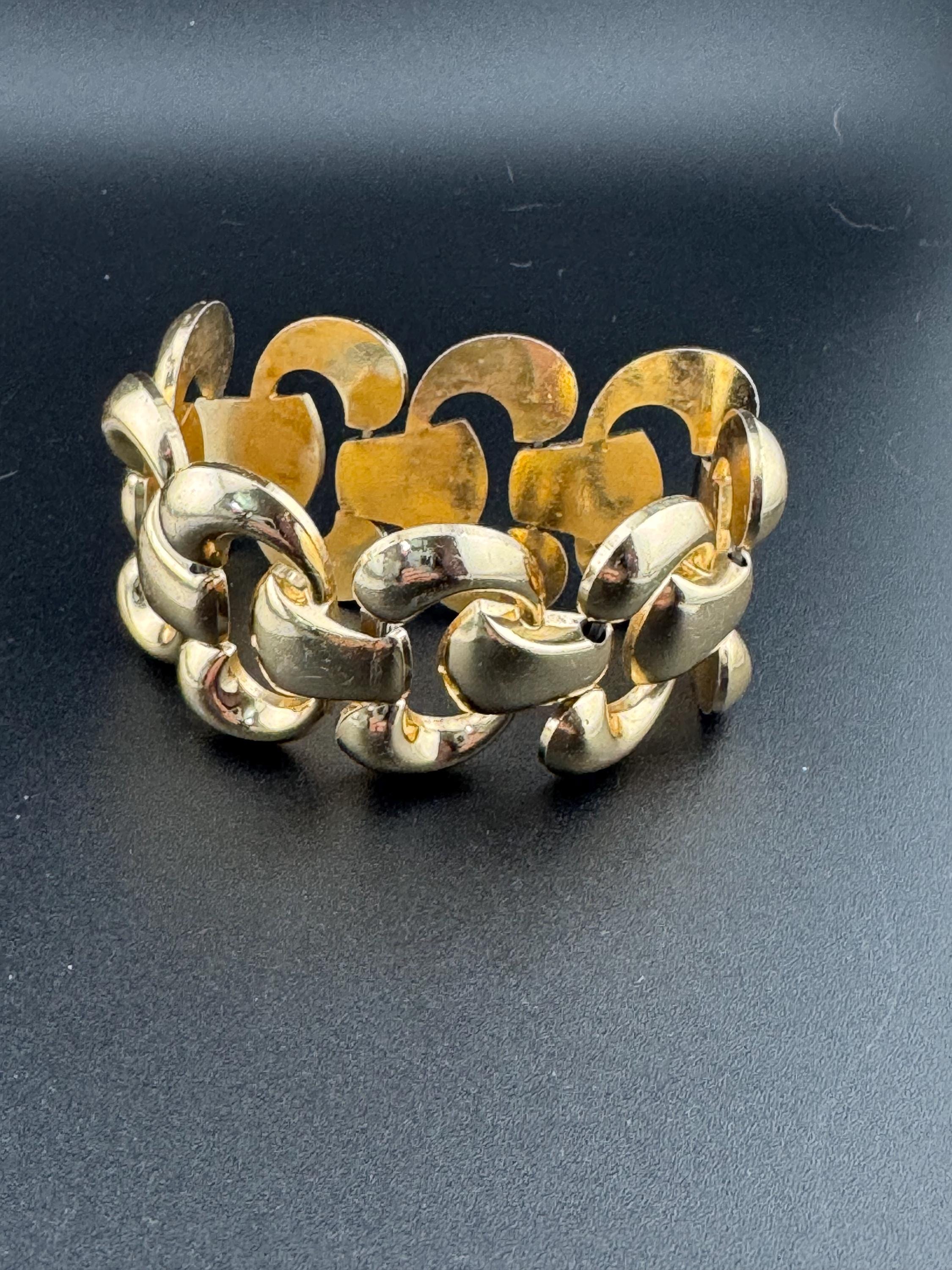 Signed Ges Gesch German gold tone mid century wide panel link bracelet 19 x 3.5cm