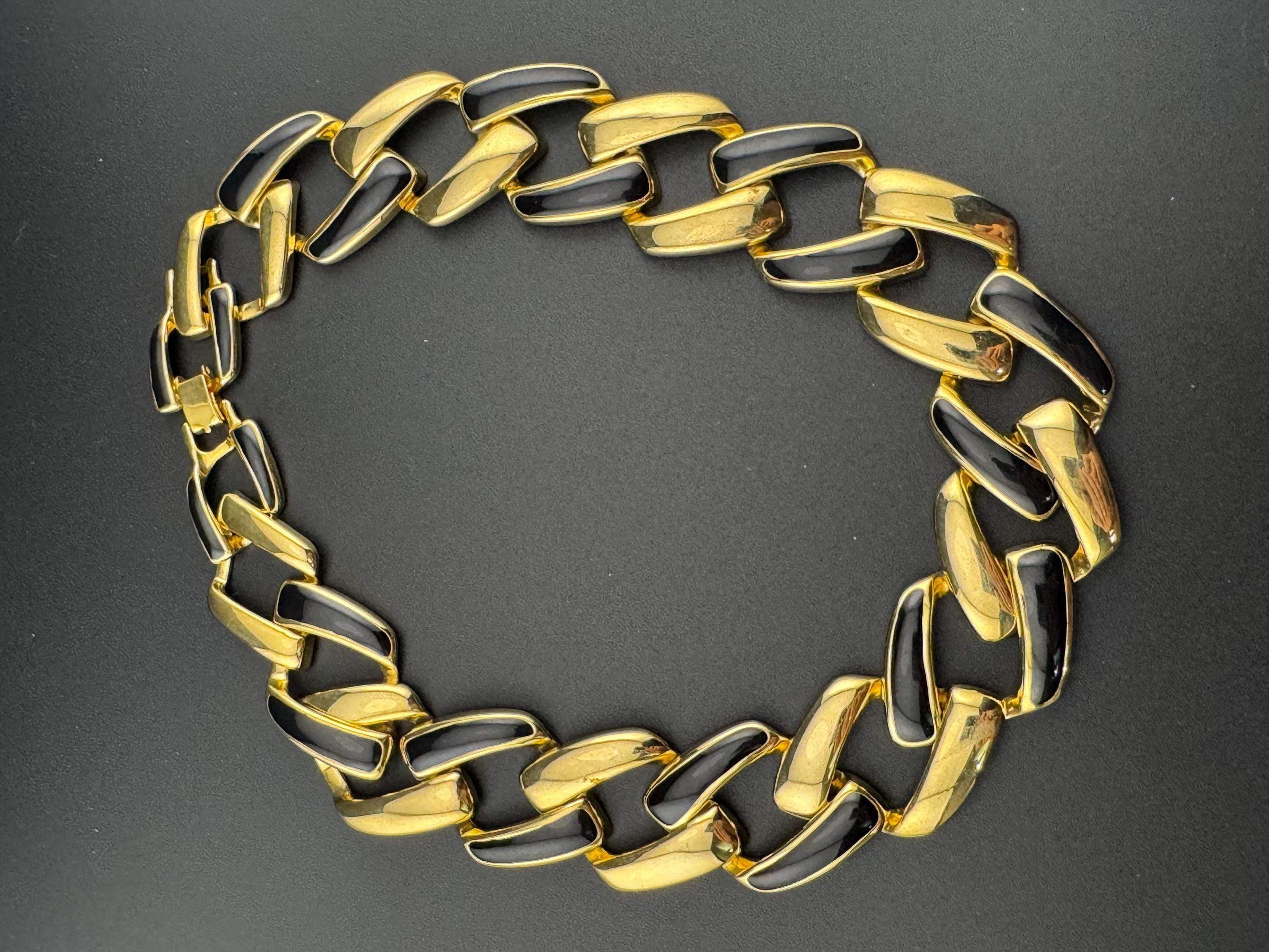 Retro gold tone and black enamel wide Chunky chain link necklace 47cm