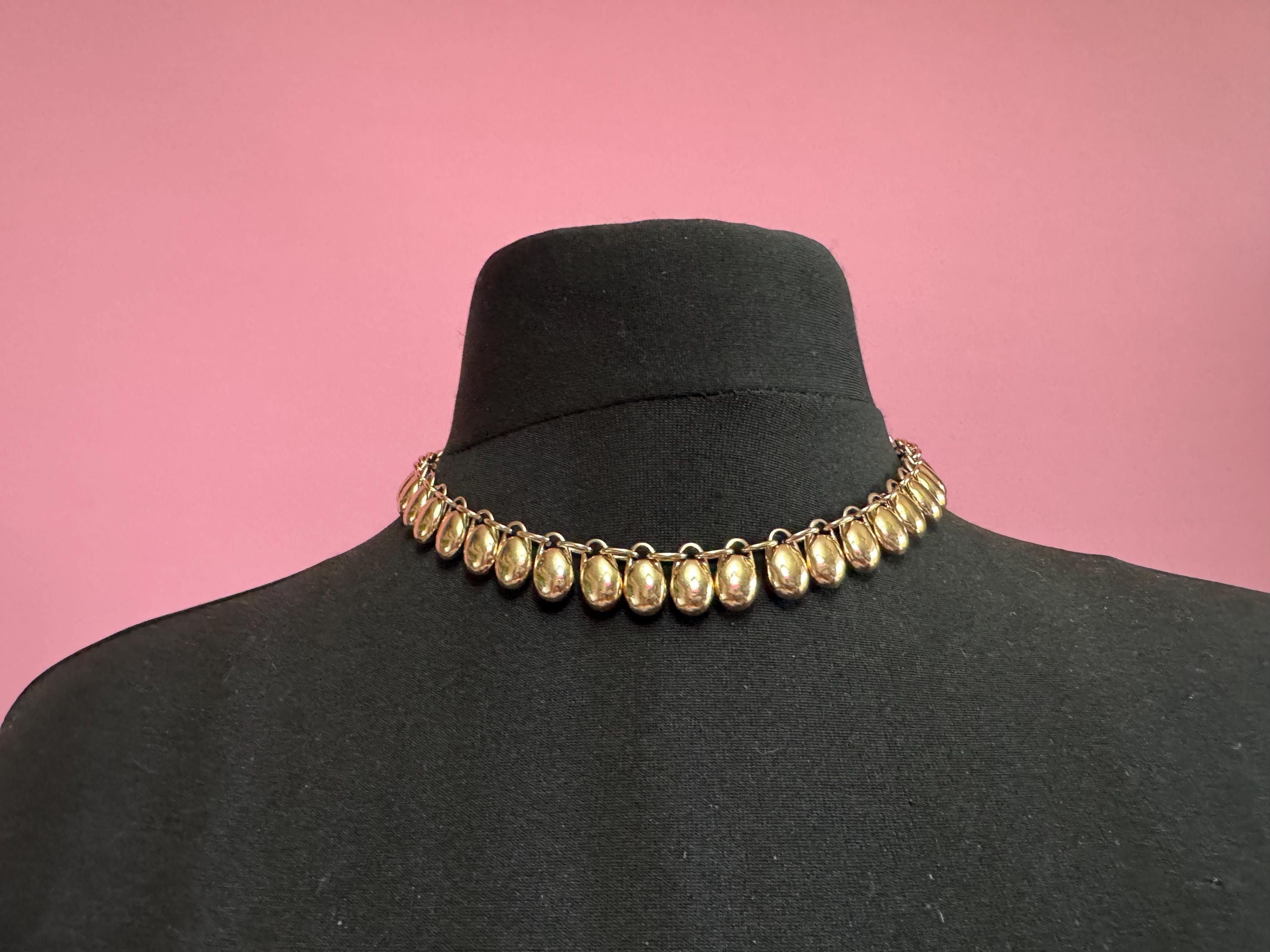 Vintage 1970s copper gold tone aluminium beaded drop choker necklace modernist