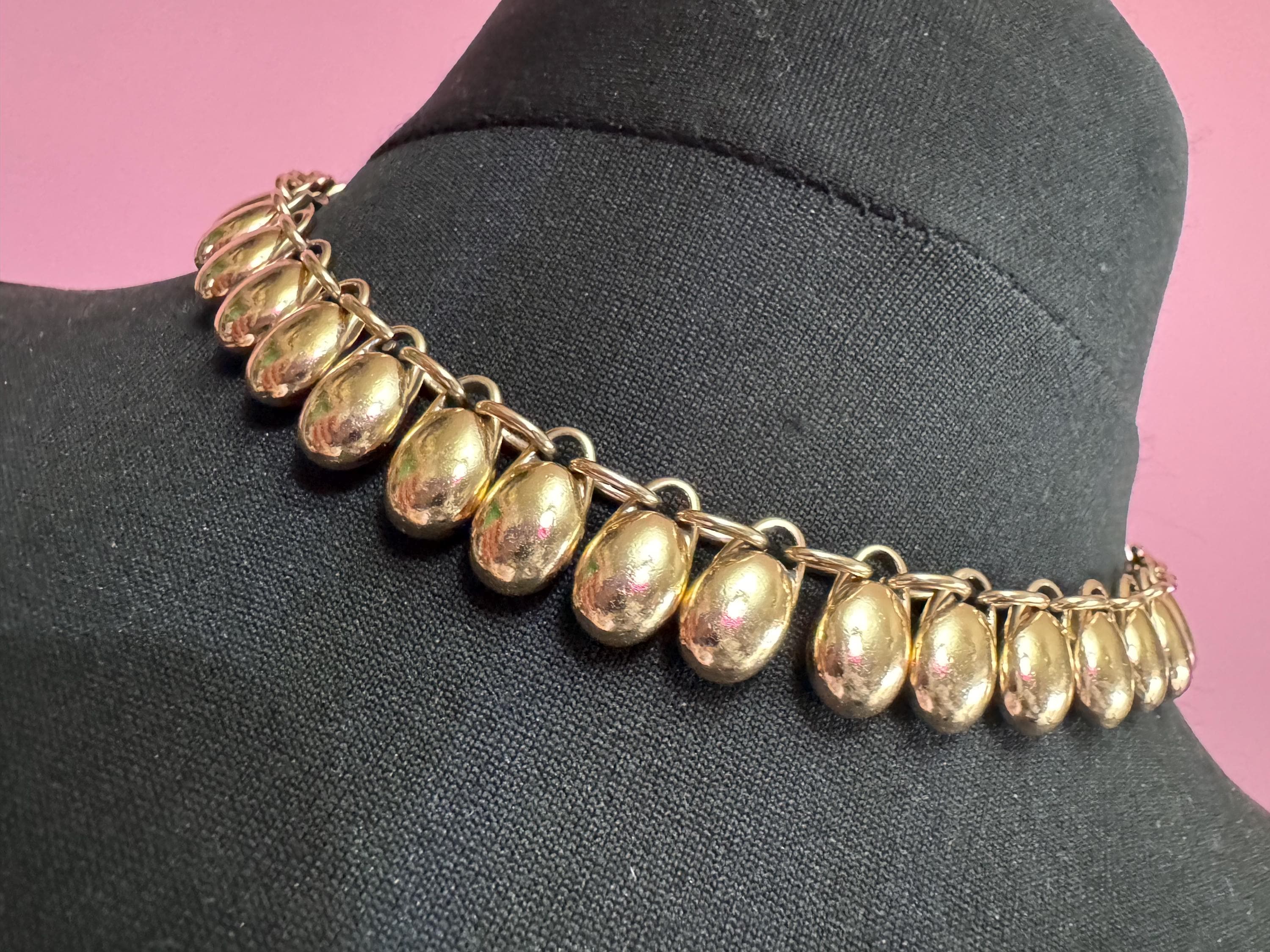 Vintage 1970s copper gold tone aluminium beaded drop choker necklace modernist